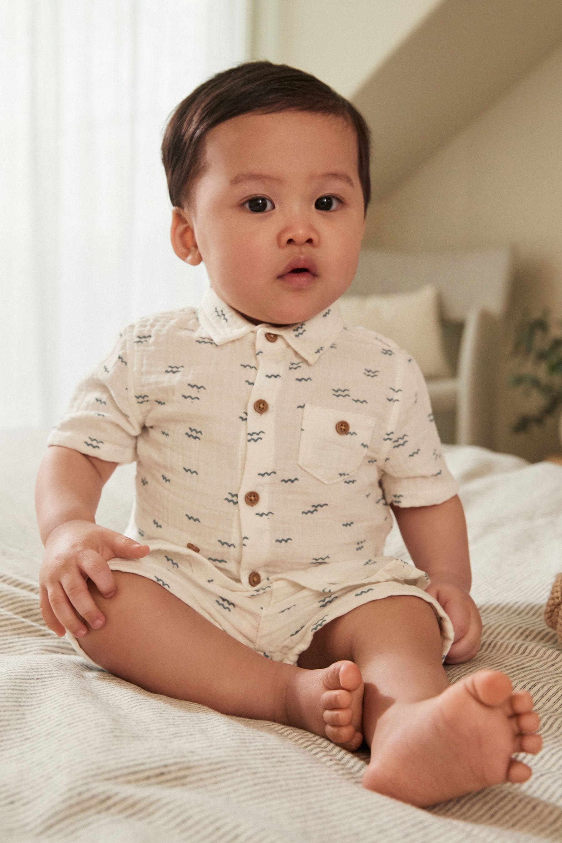 White/Blue Top And Shorts Set (0mths-2yrs)