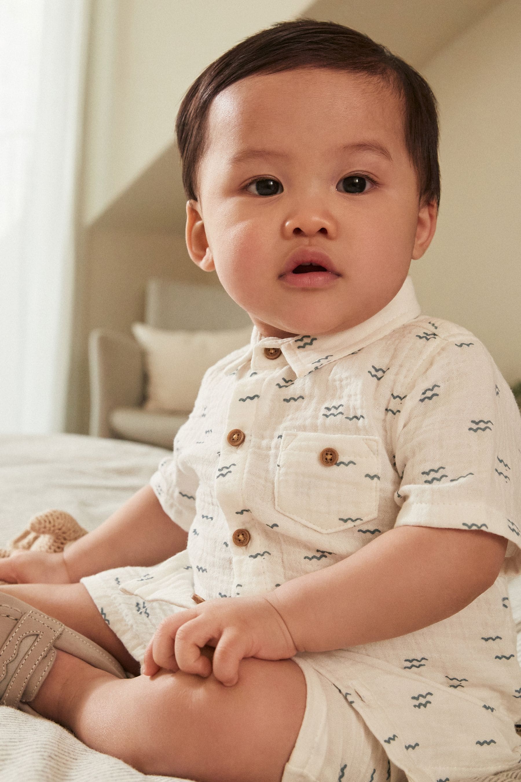 White/Blue Top And Shorts Set (0mths-2yrs)