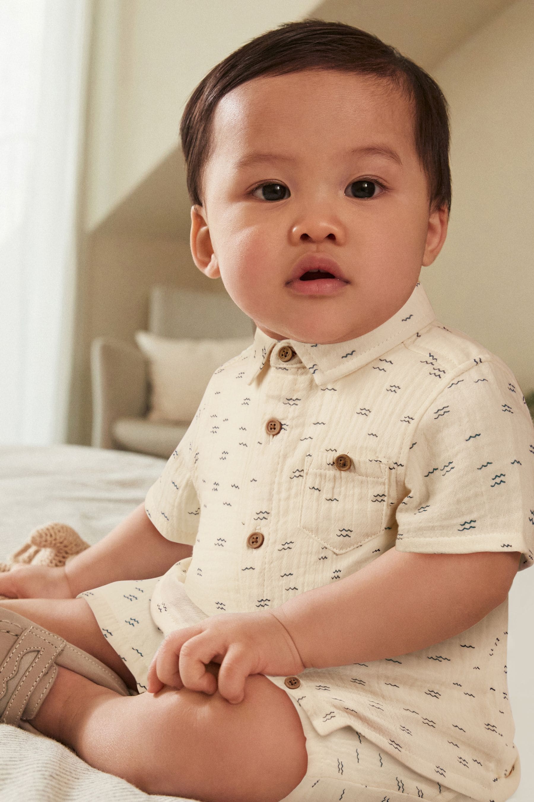 White/Blue 100% Cotton Top And Shorts Set (0mths-2yrs)