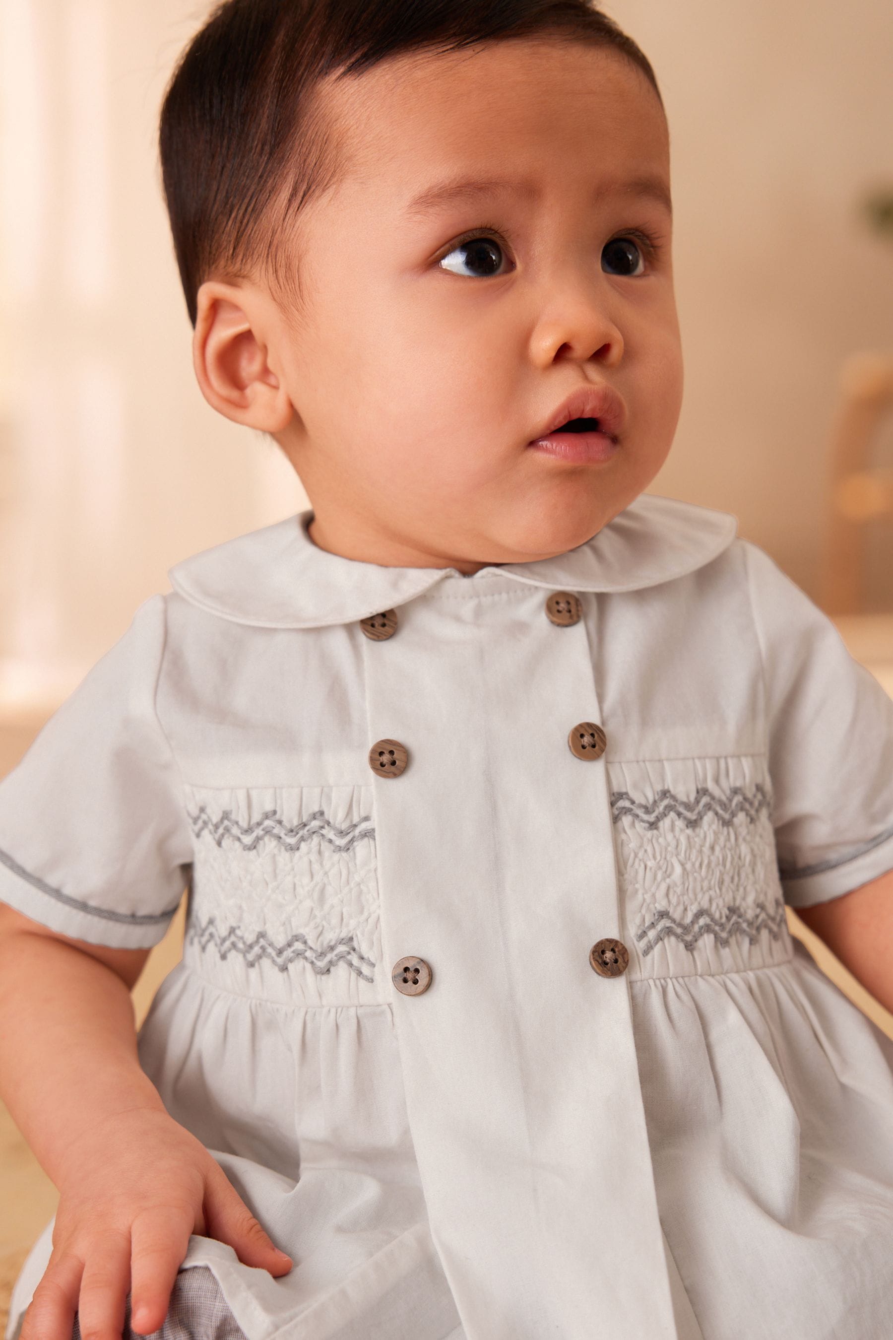 Grey/White Baby Woven Smart Top and Shorts Set (0mths-2yrs)