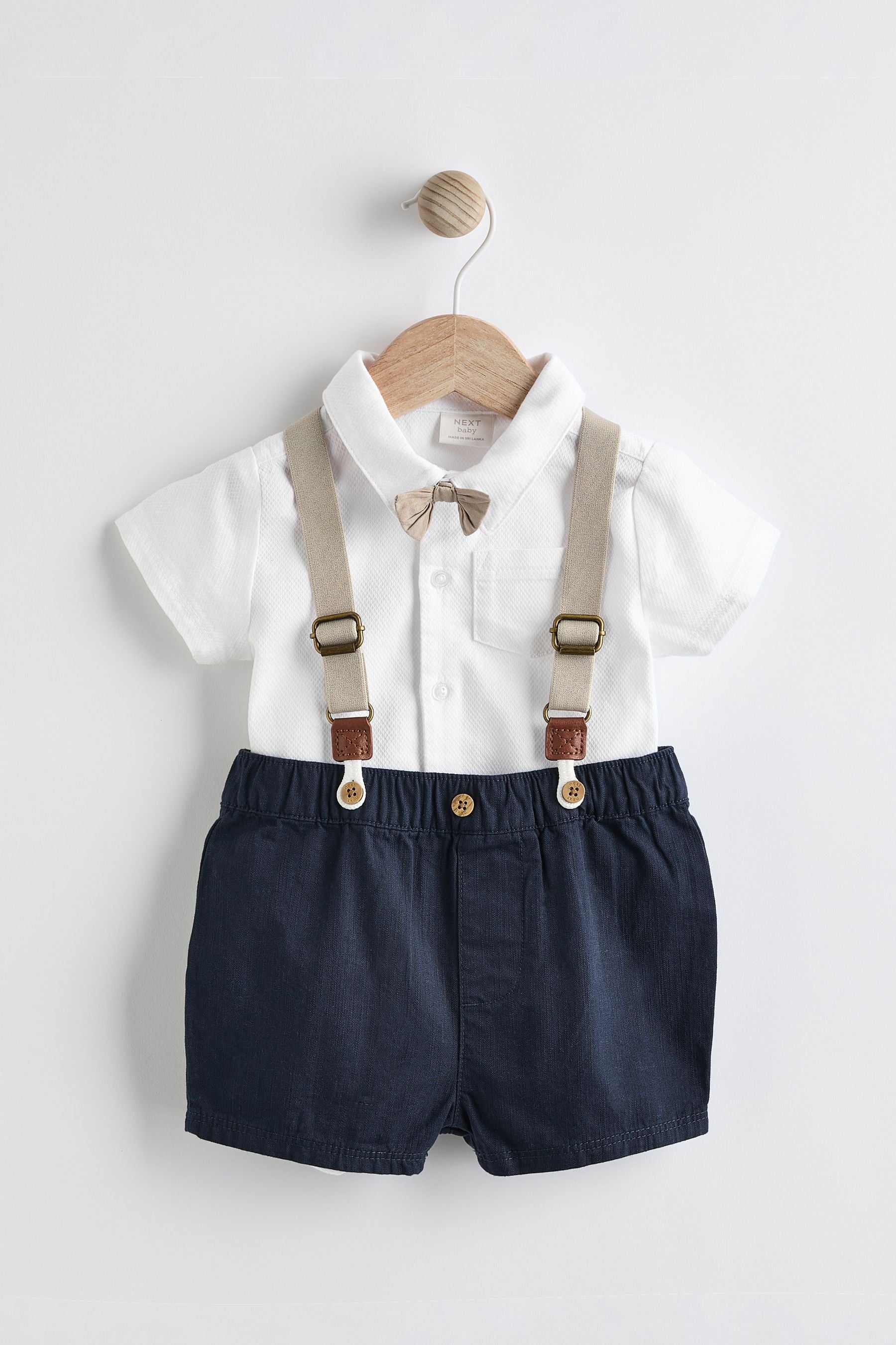 Navy Blue Baby 100% Cotton Shirt Body Shorts and Braces 4 Piece Set (0mths-2yrs)