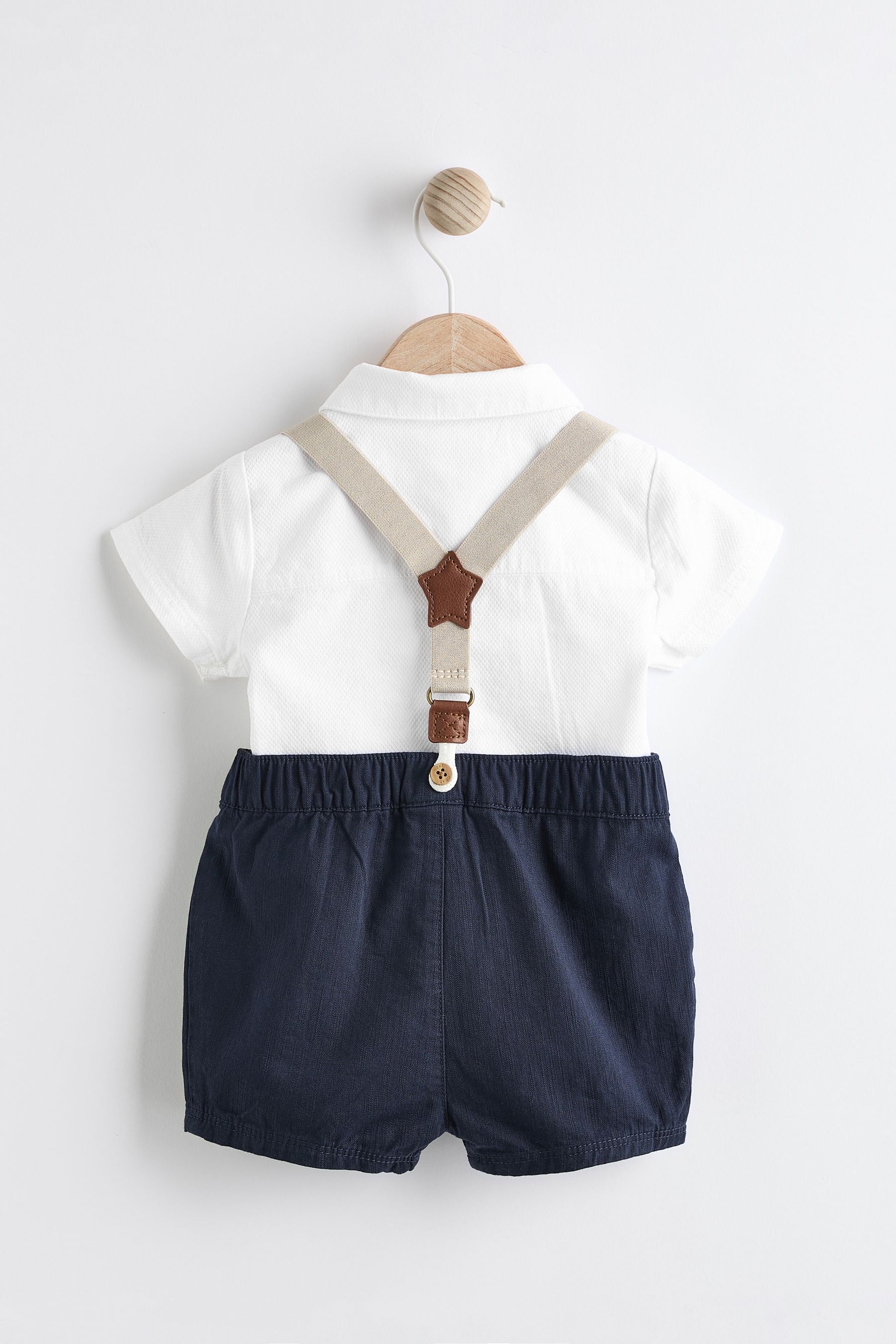 Navy Blue Baby 100% Cotton Shirt Body Shorts and Braces 4 Piece Set (0mths-2yrs)