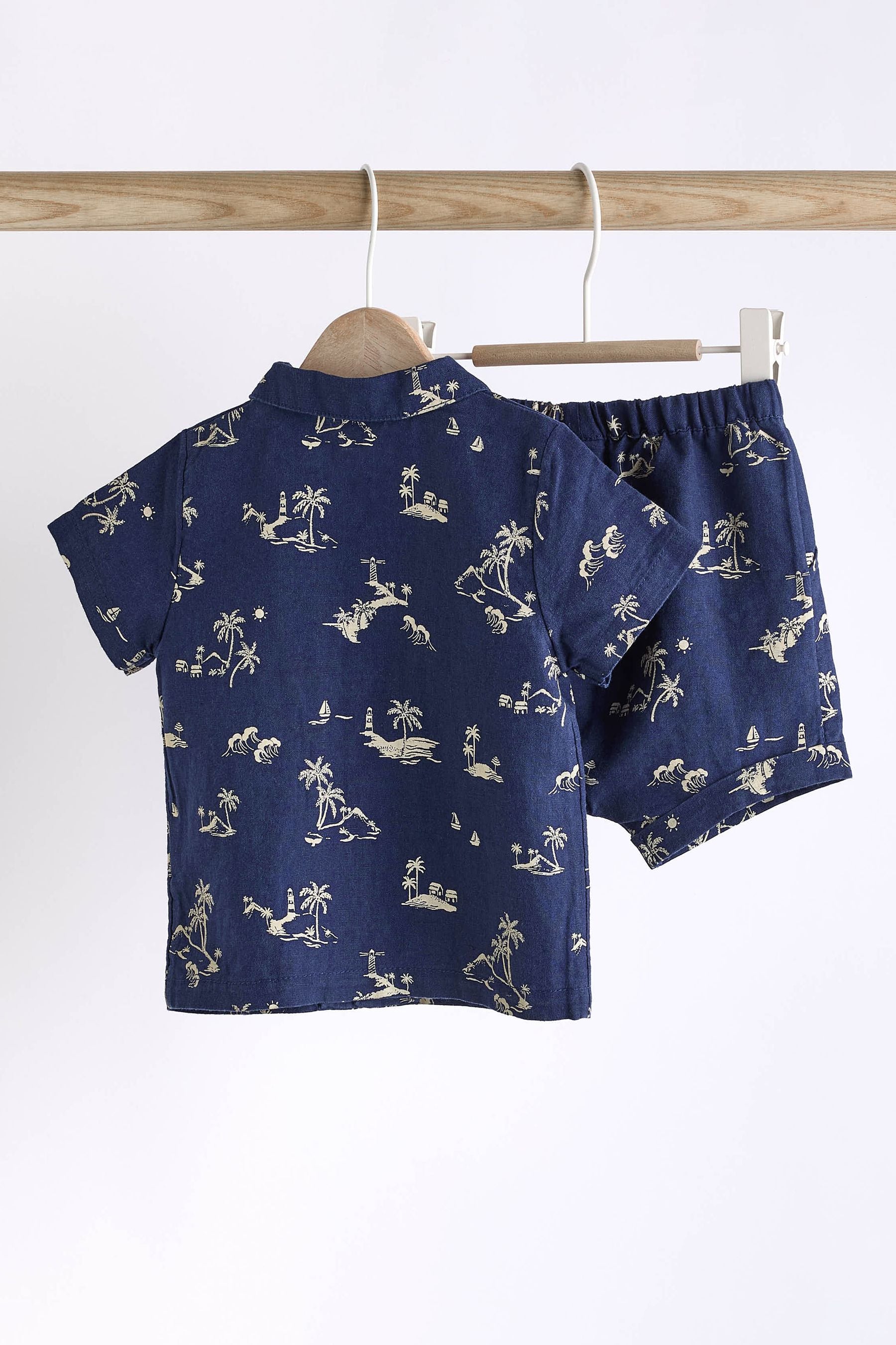 Blue Palm Print Top And Shorts Set (0mths-2yrs)