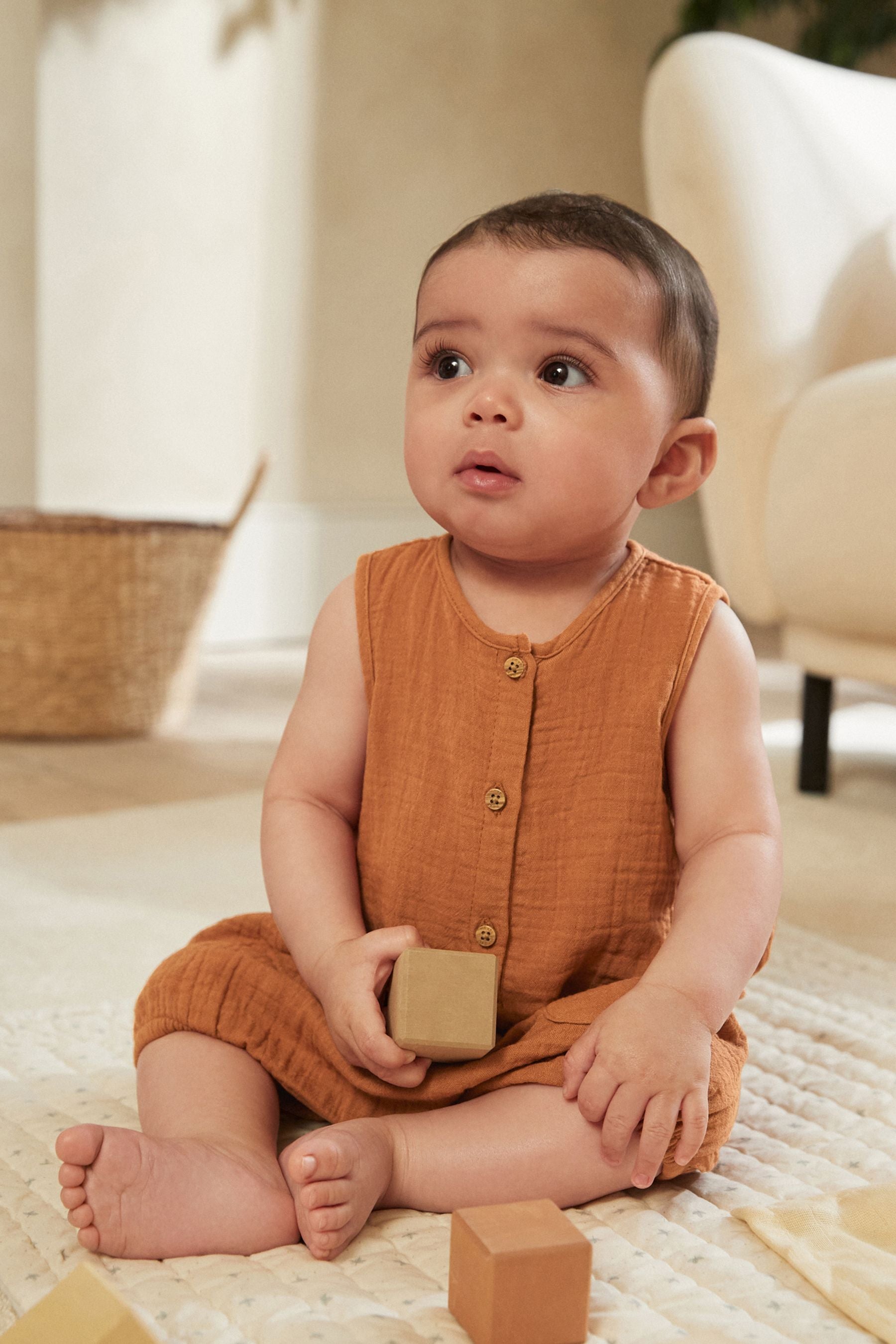 Rust Brown Woven Baby Romper (0mths-2yrs)