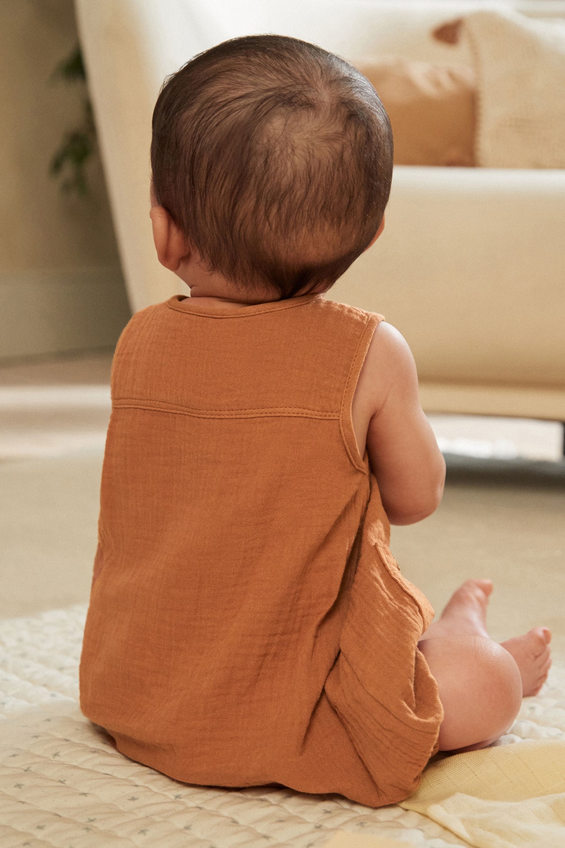 Rust Brown Woven Baby Romper (0mths-2yrs)