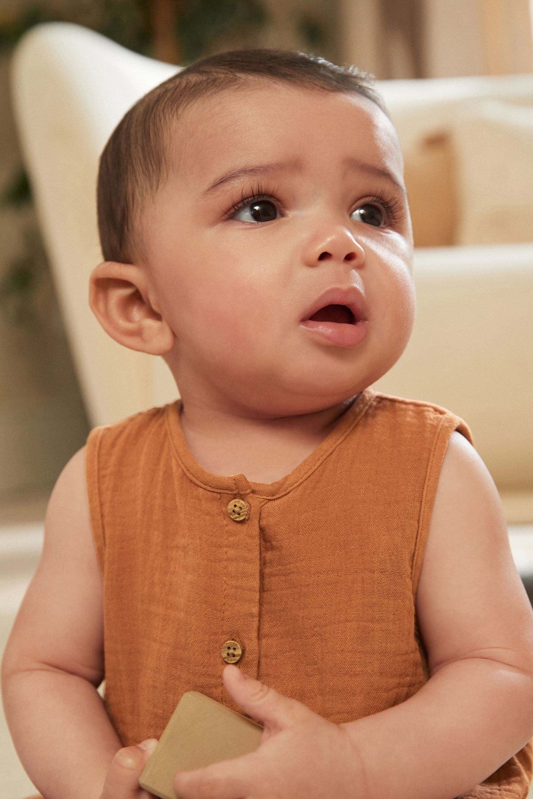 Rust Brown Woven Baby Romper (0mths-2yrs)