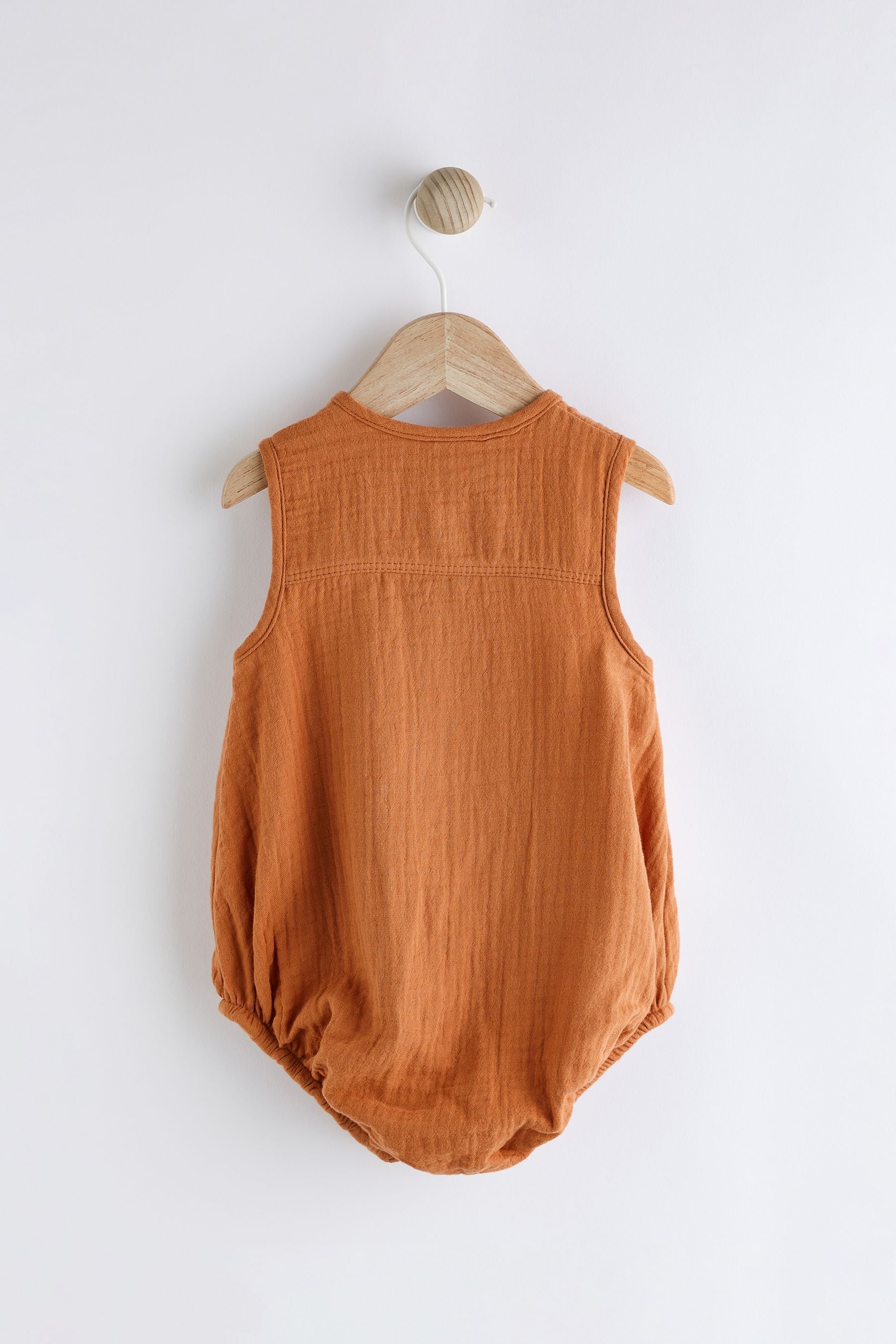 Rust Brown Woven Baby Romper (0mths-2yrs)