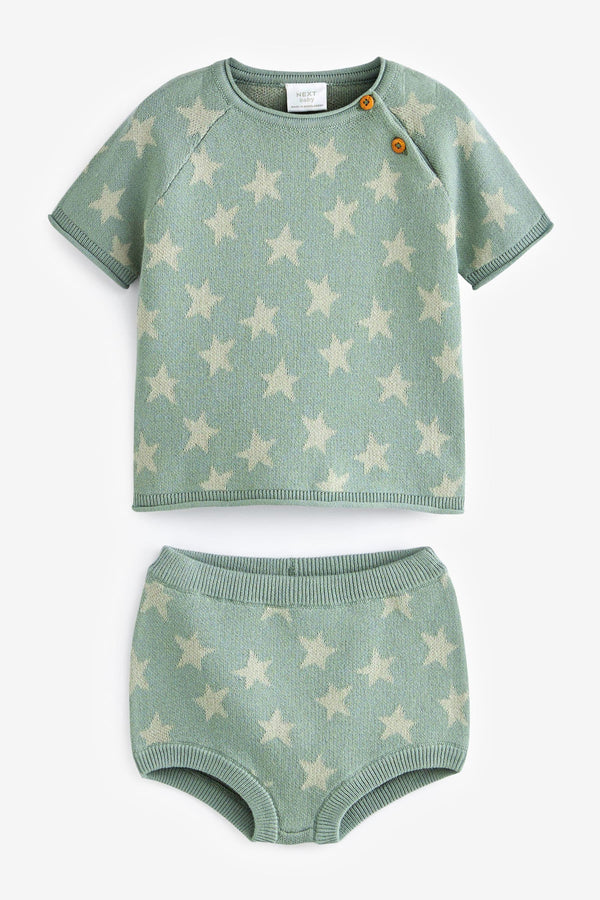 Sage Green Knitted Baby Top and Bloomer Short Set (0mths-2yrs)