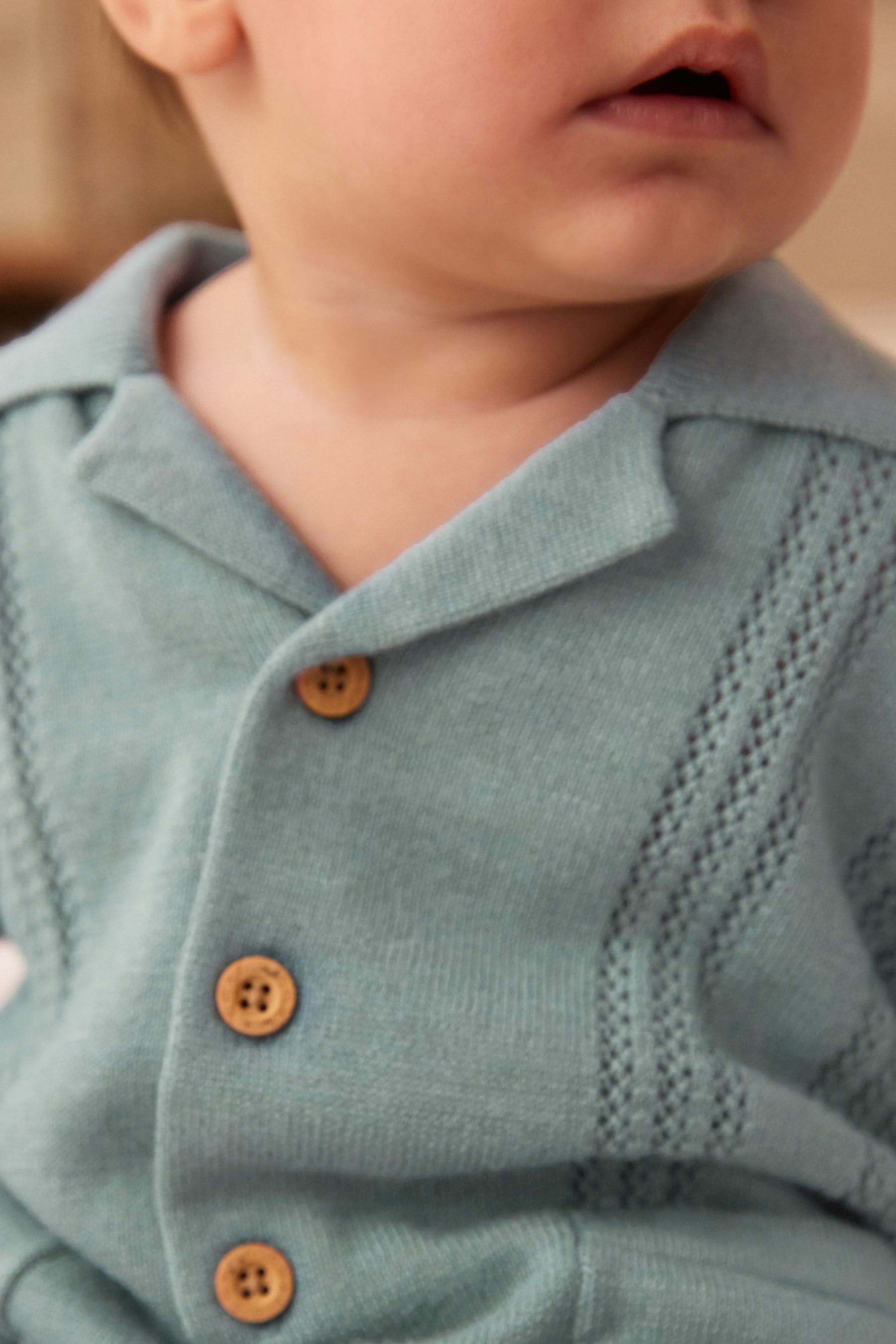 Blue Knitted Baby Shirt And Shorts Set (0mths-2yrs)