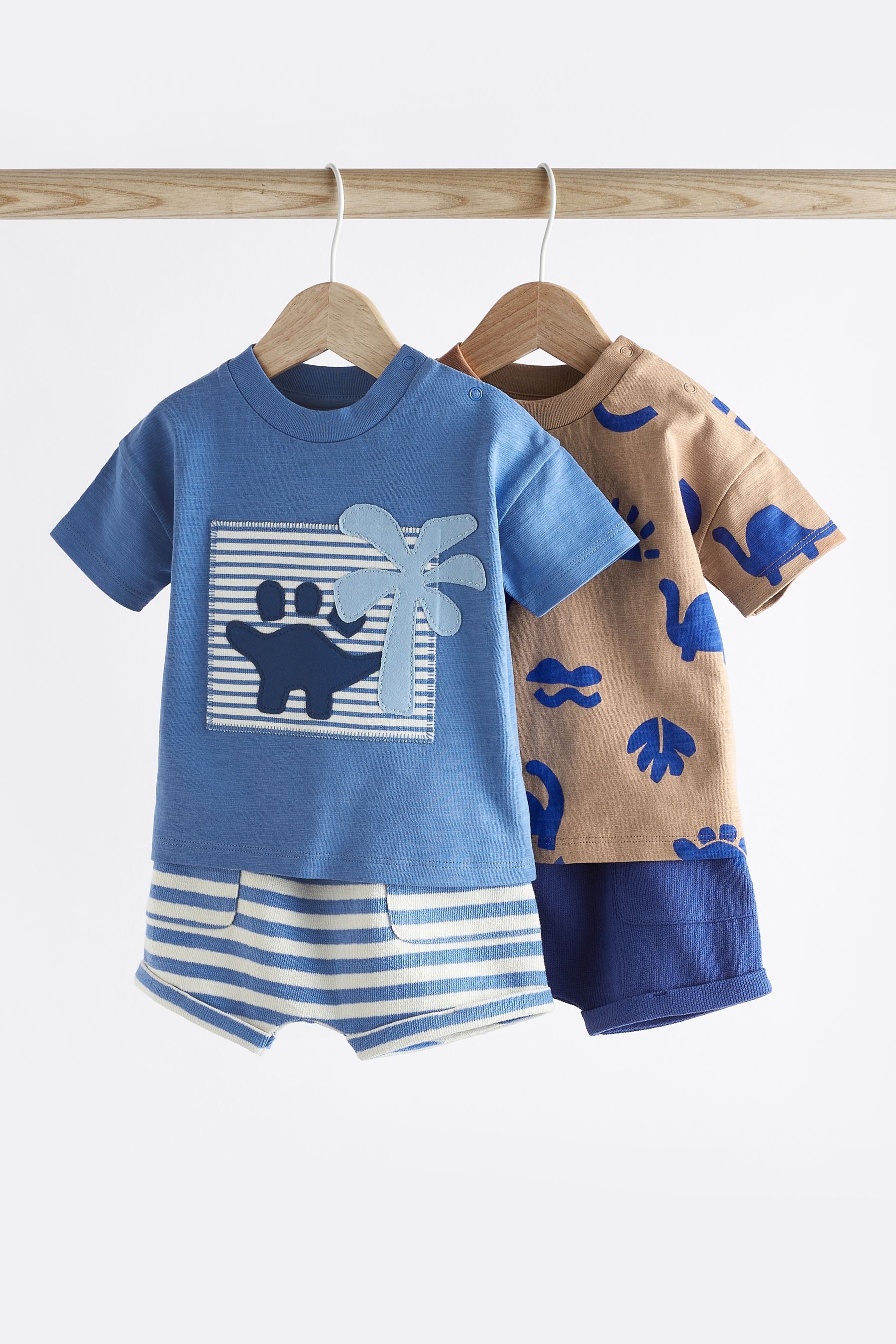 Blue/Neutral Baby 100% Cotton T-Shirts And Shorts Set 2 Pack