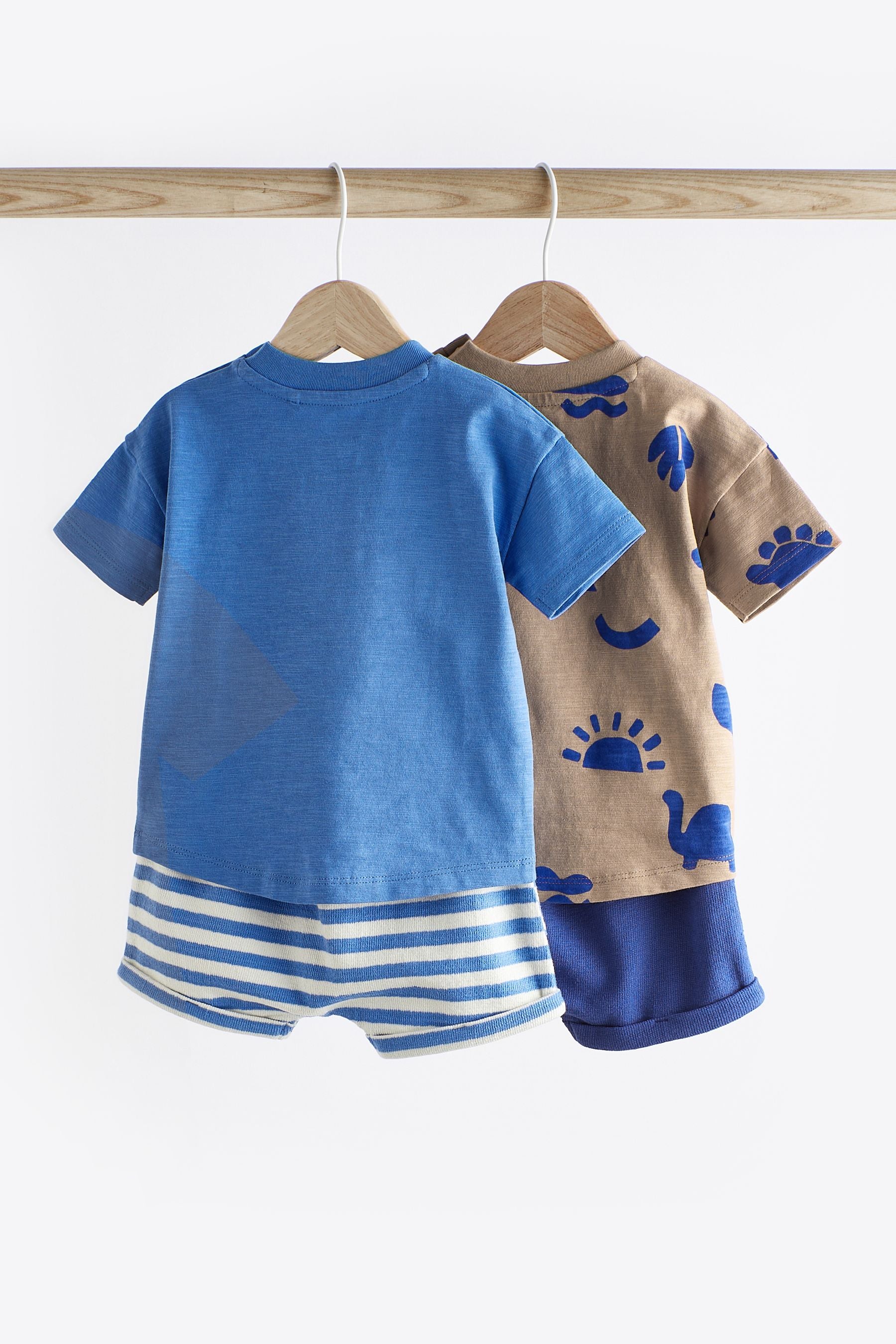 Blue/Neutral Baby 100% Cotton T-Shirts And Shorts Set 2 Pack