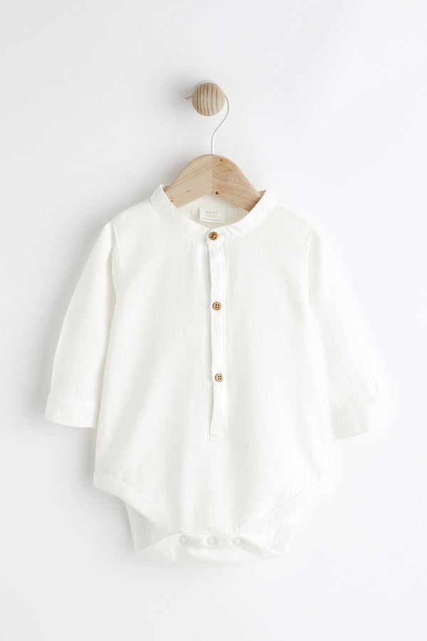 White Woven Grandad Shirt Baby Bodysuit