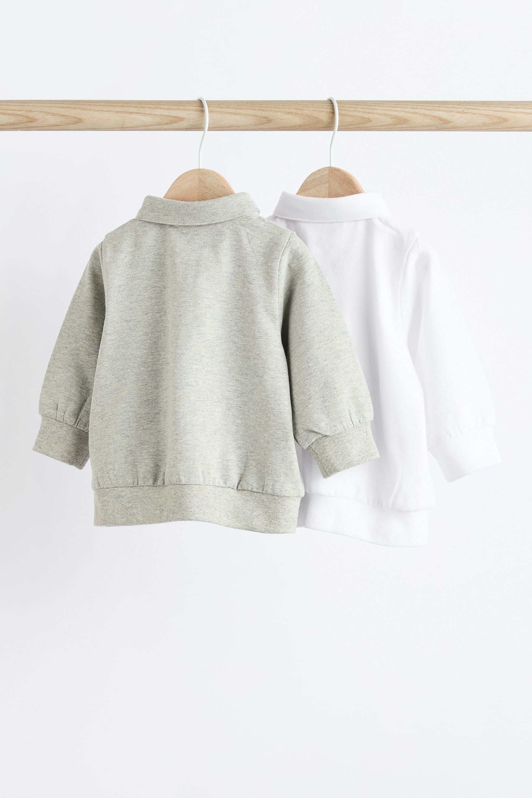 Grey Long Sleeve Button Neck Baby Tops 2 Pack