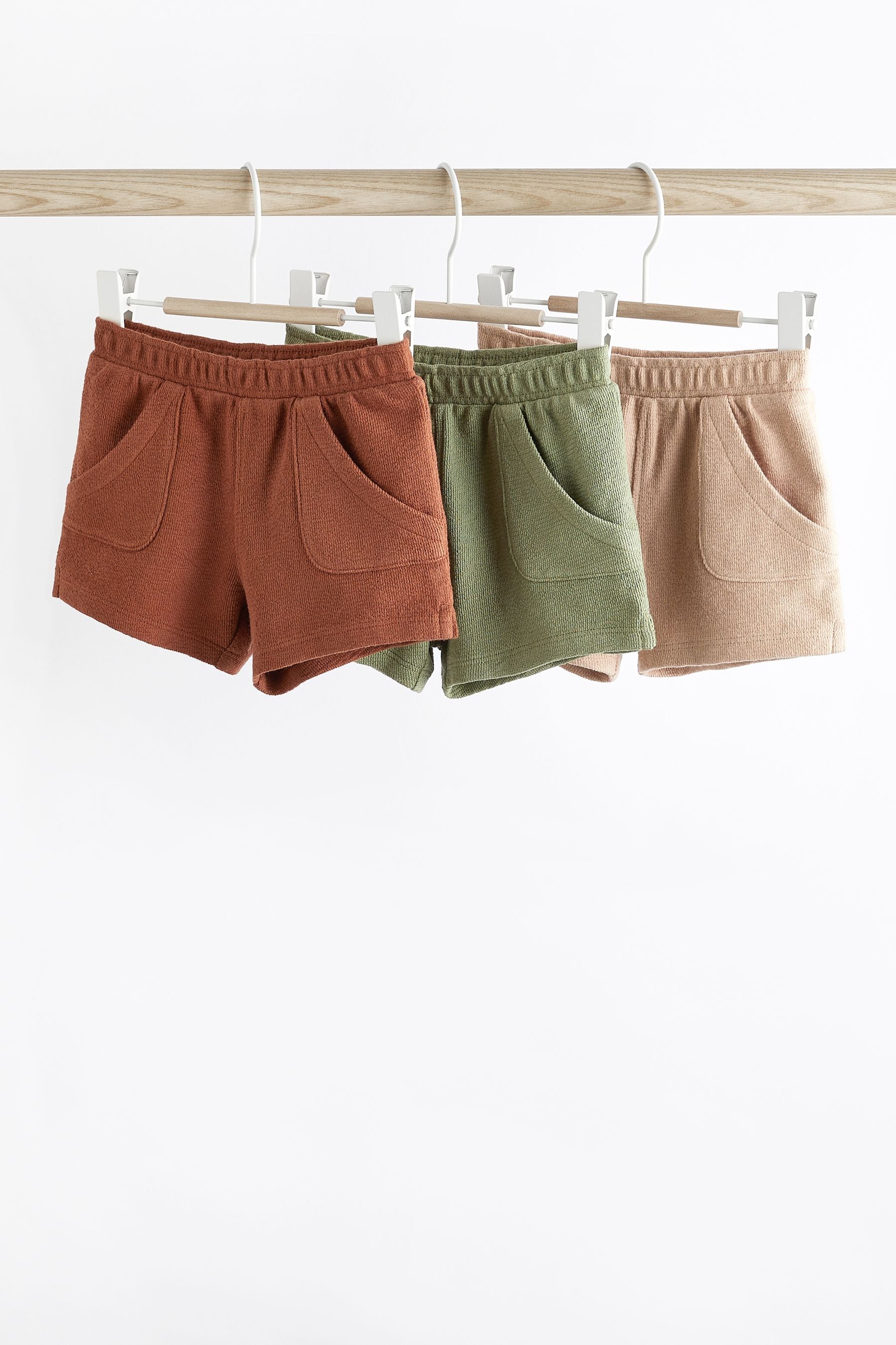 Rust Brown/ khaki green Baby Textured Shorts 3 Pack