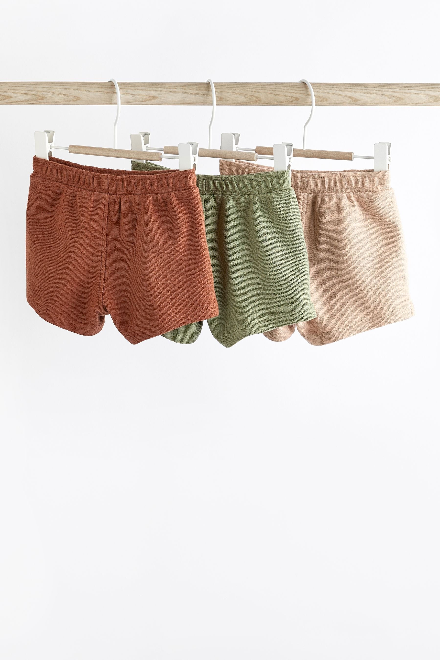 Rust Brown/ khaki green Baby Textured Shorts 3 Pack