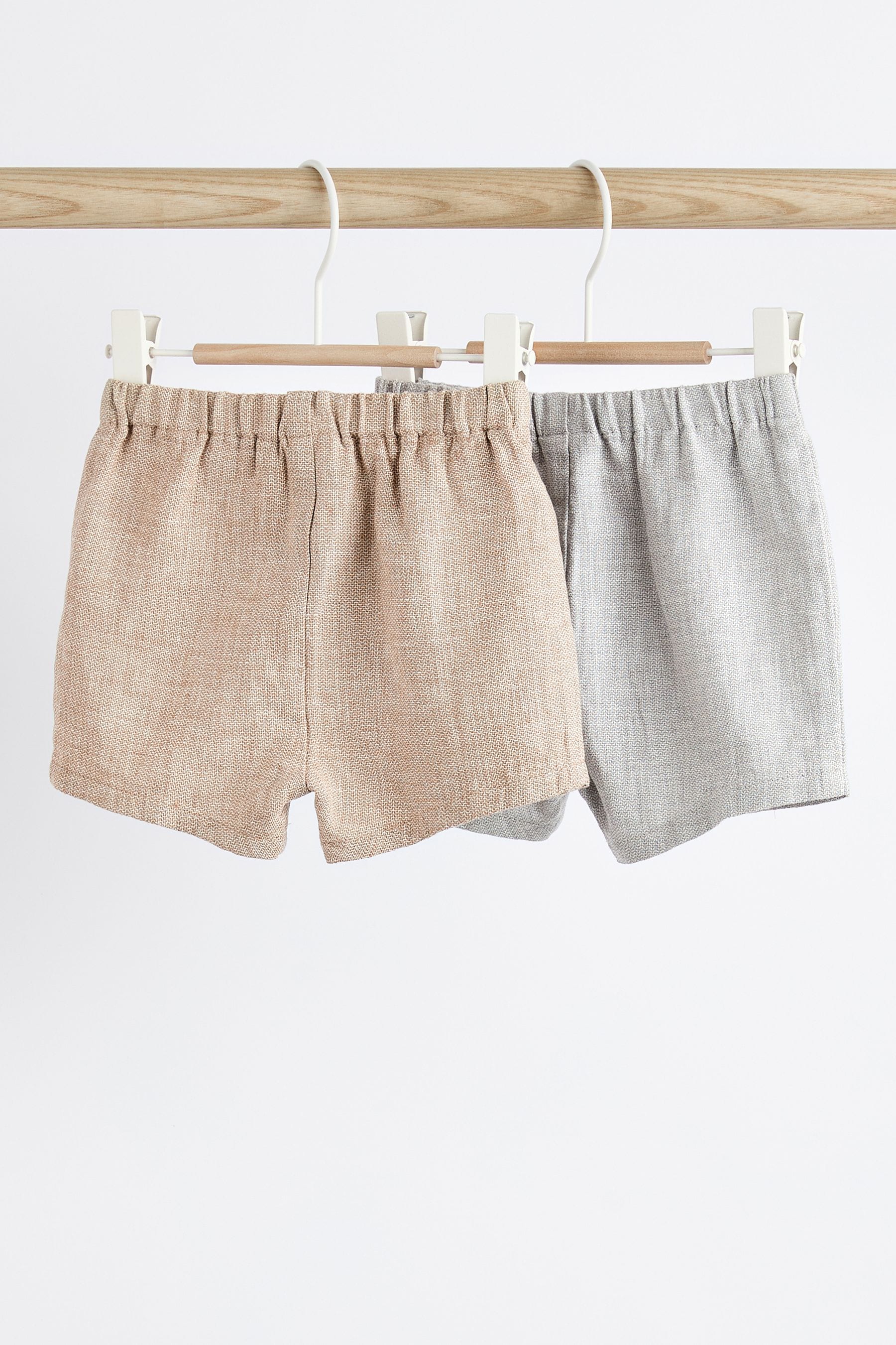 Grey Baby Linen Blend Shorts 2 Pack