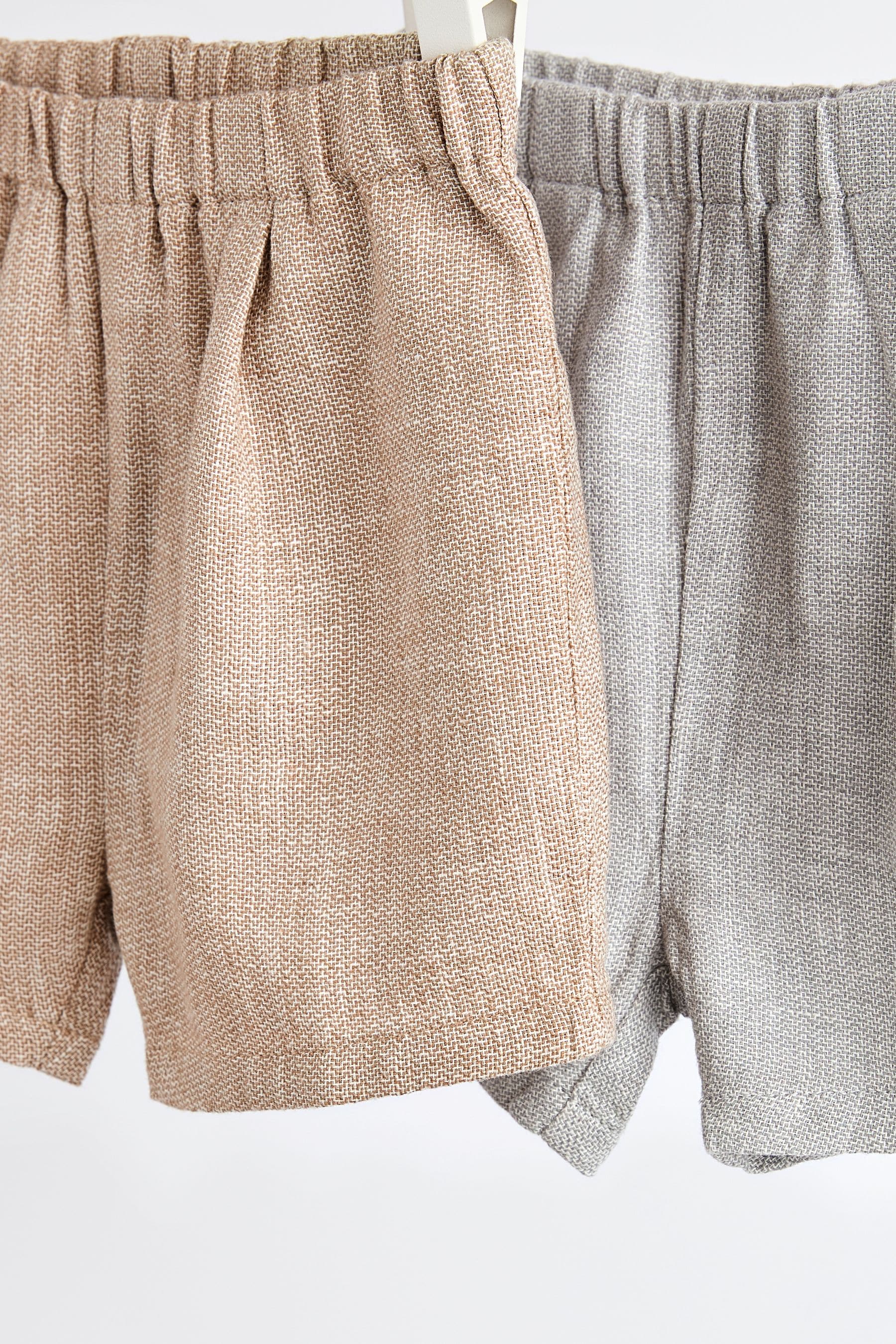 Grey Baby Linen Blend Shorts 2 Pack