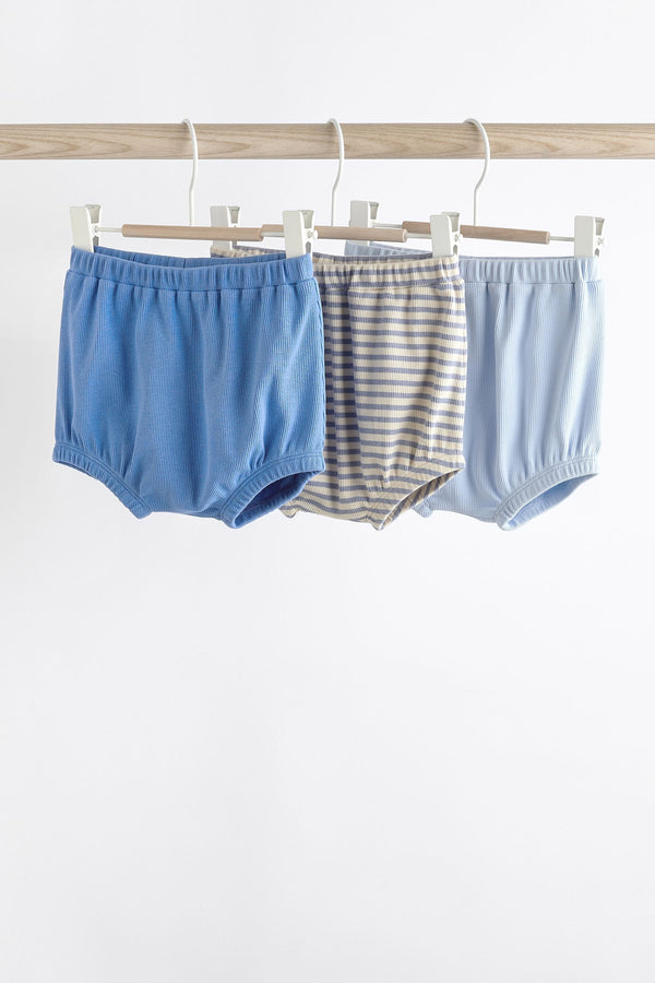 Blue 100% Cotton Textured Baby Shorts 3 Pack