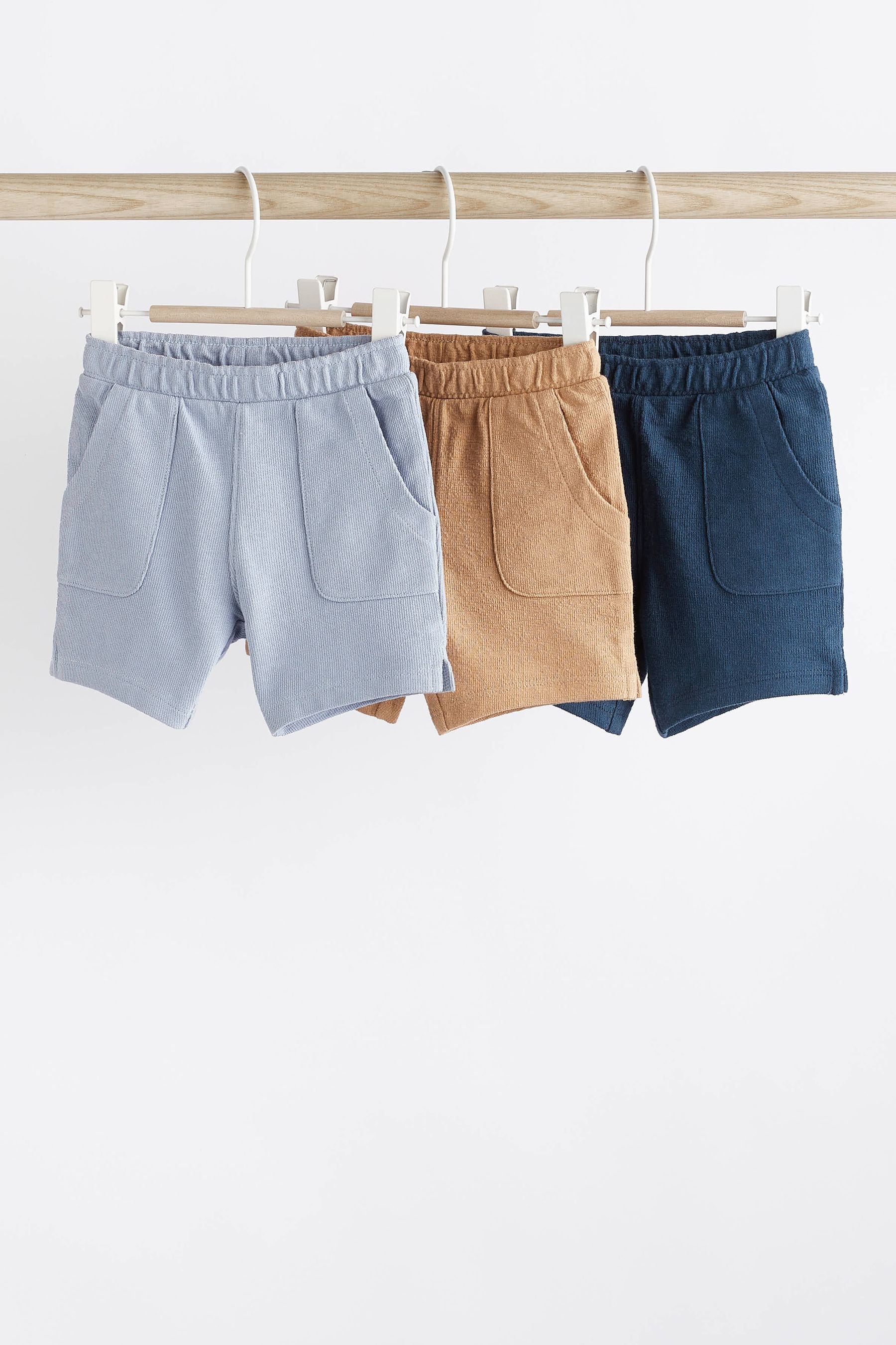 Navy Brown 100% Cotton Textured Baby Shorts 3 Pack