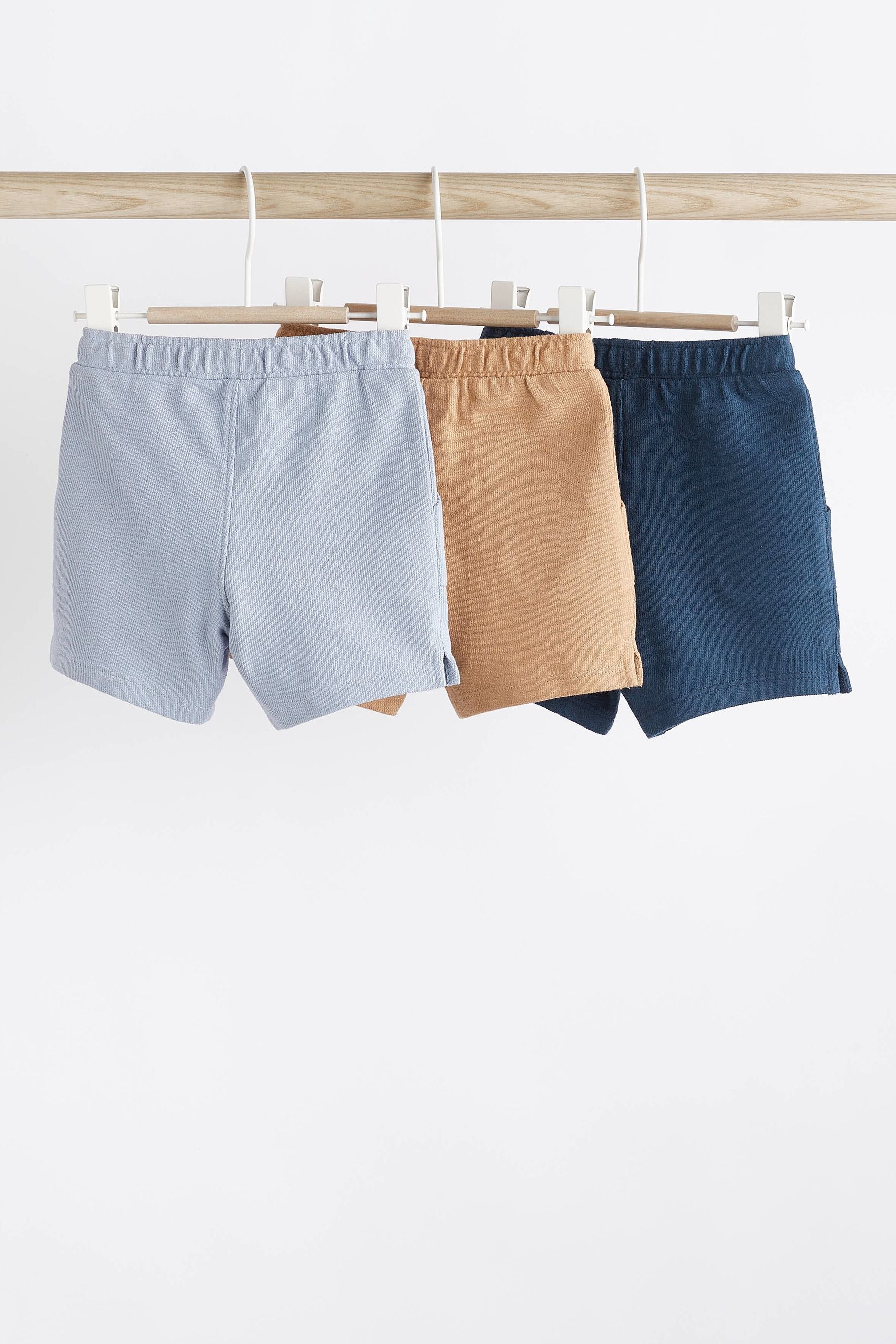 Navy Brown 100% Cotton Textured Baby Shorts 3 Pack