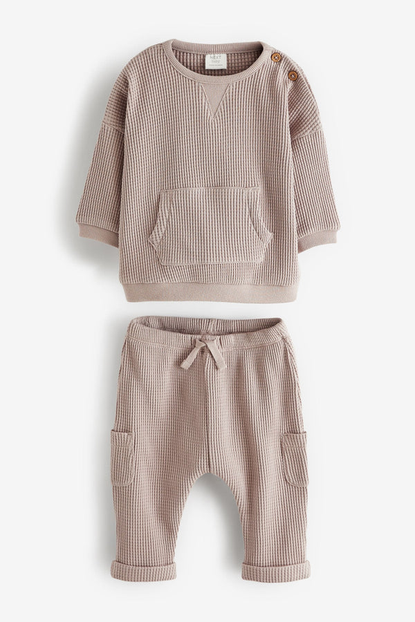 Neutral Waffle Cosy Baby Sweatshirt And Joggers 2 Piece Set