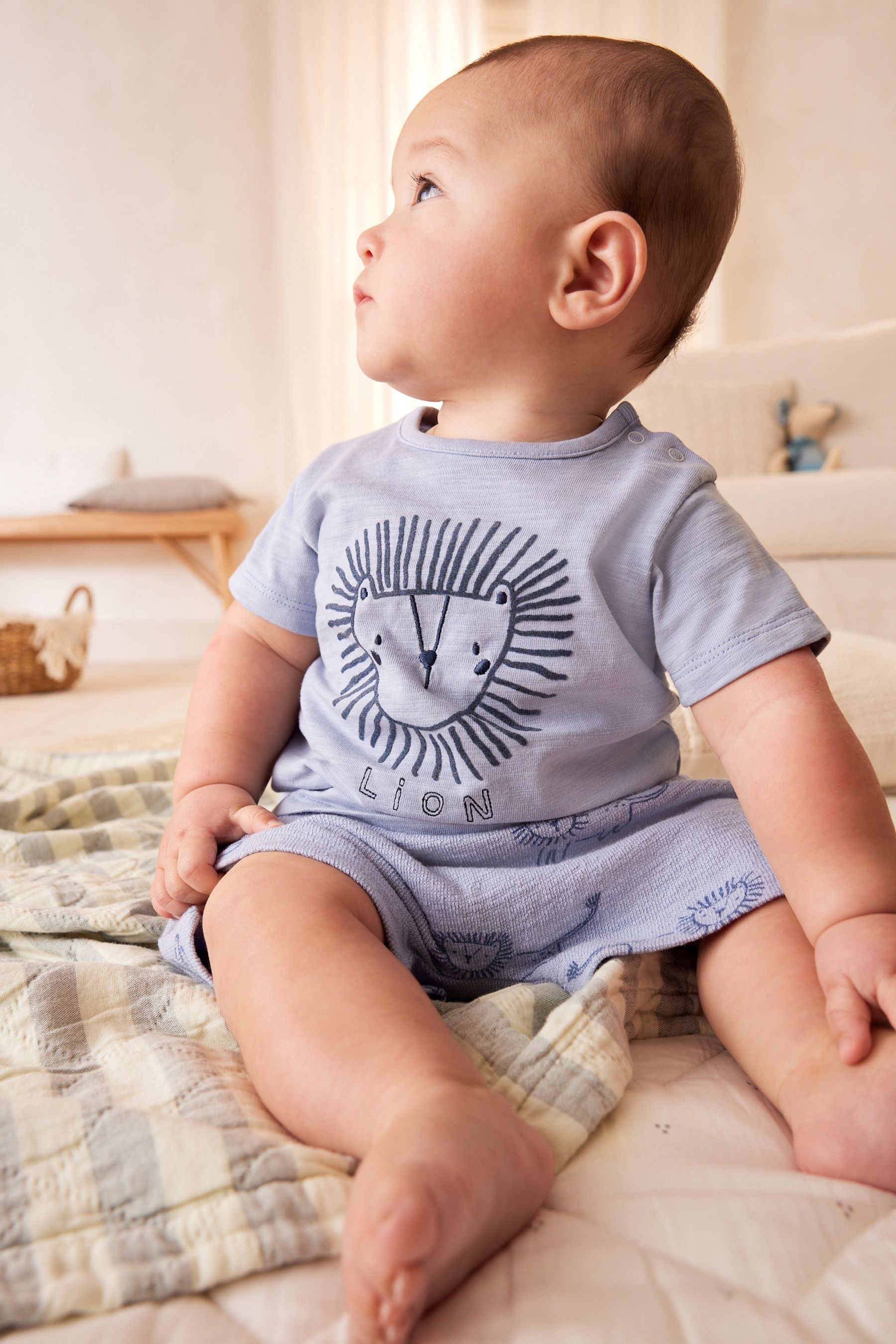 Teal Blue Lion Baby 100% Cotton T-Shirt And Shorts 2 Piece Set