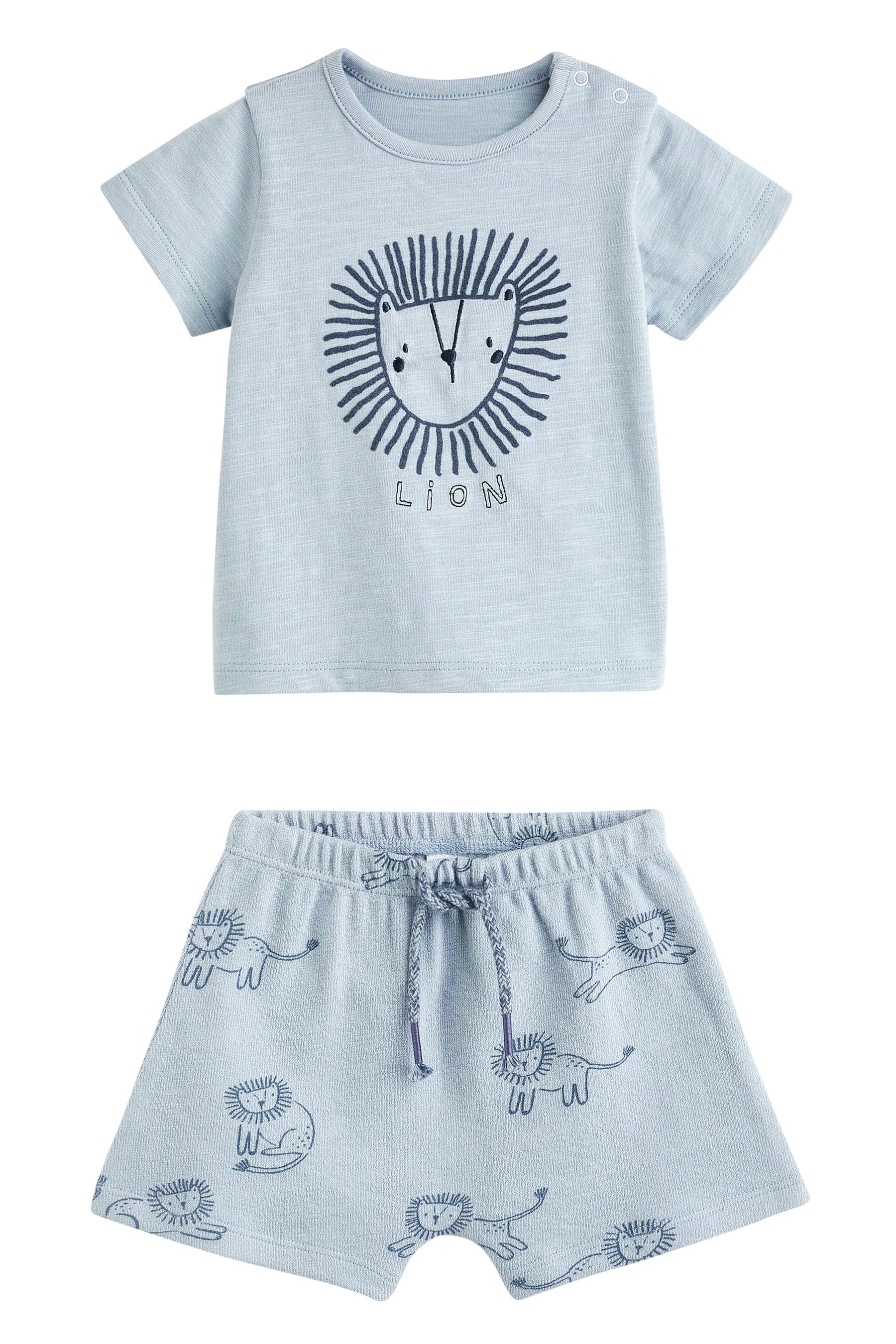 Teal Blue Lion Baby 100% Cotton T-Shirt And Shorts 2 Piece Set