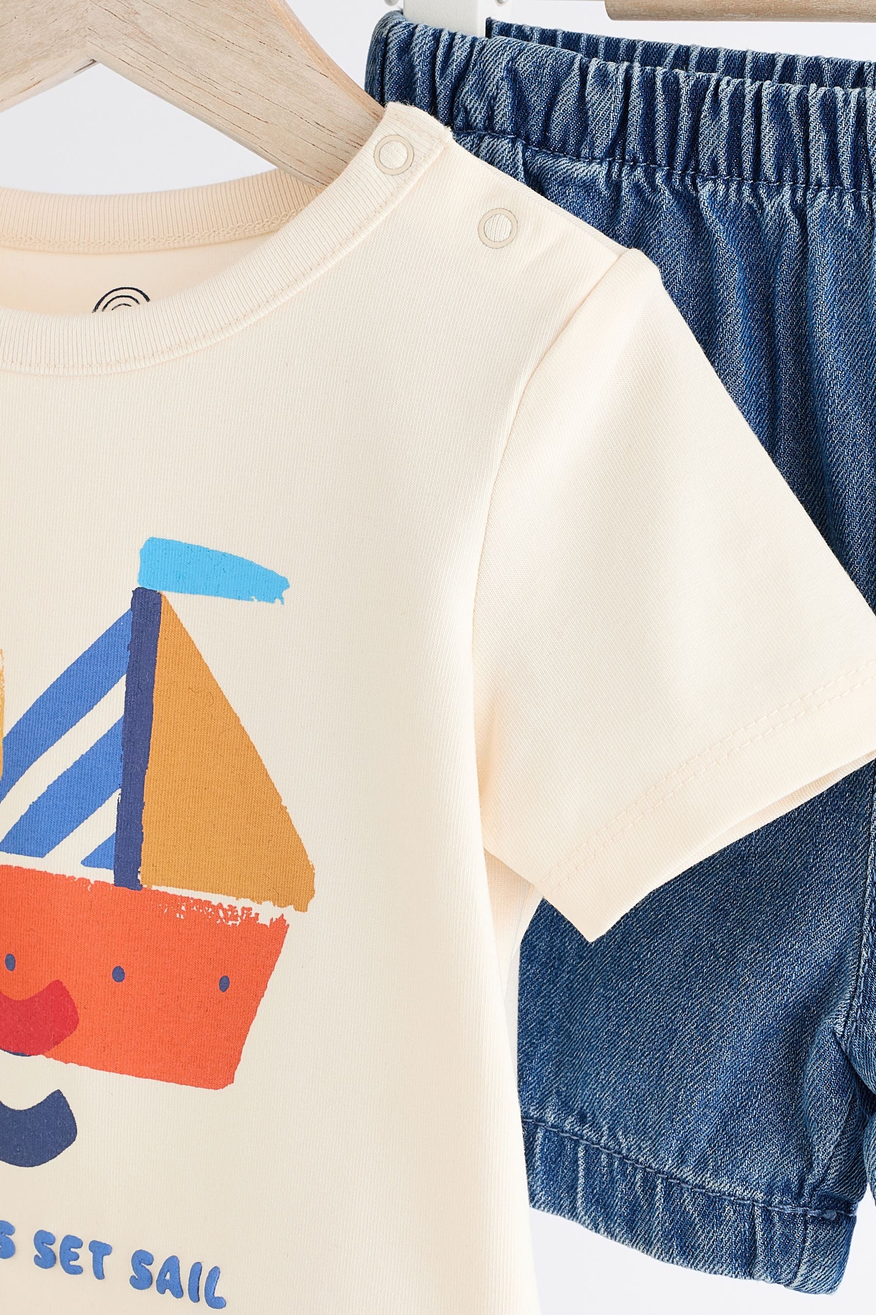 Blue Boat Baby T-Shirt and Shorts 2 Piece Set