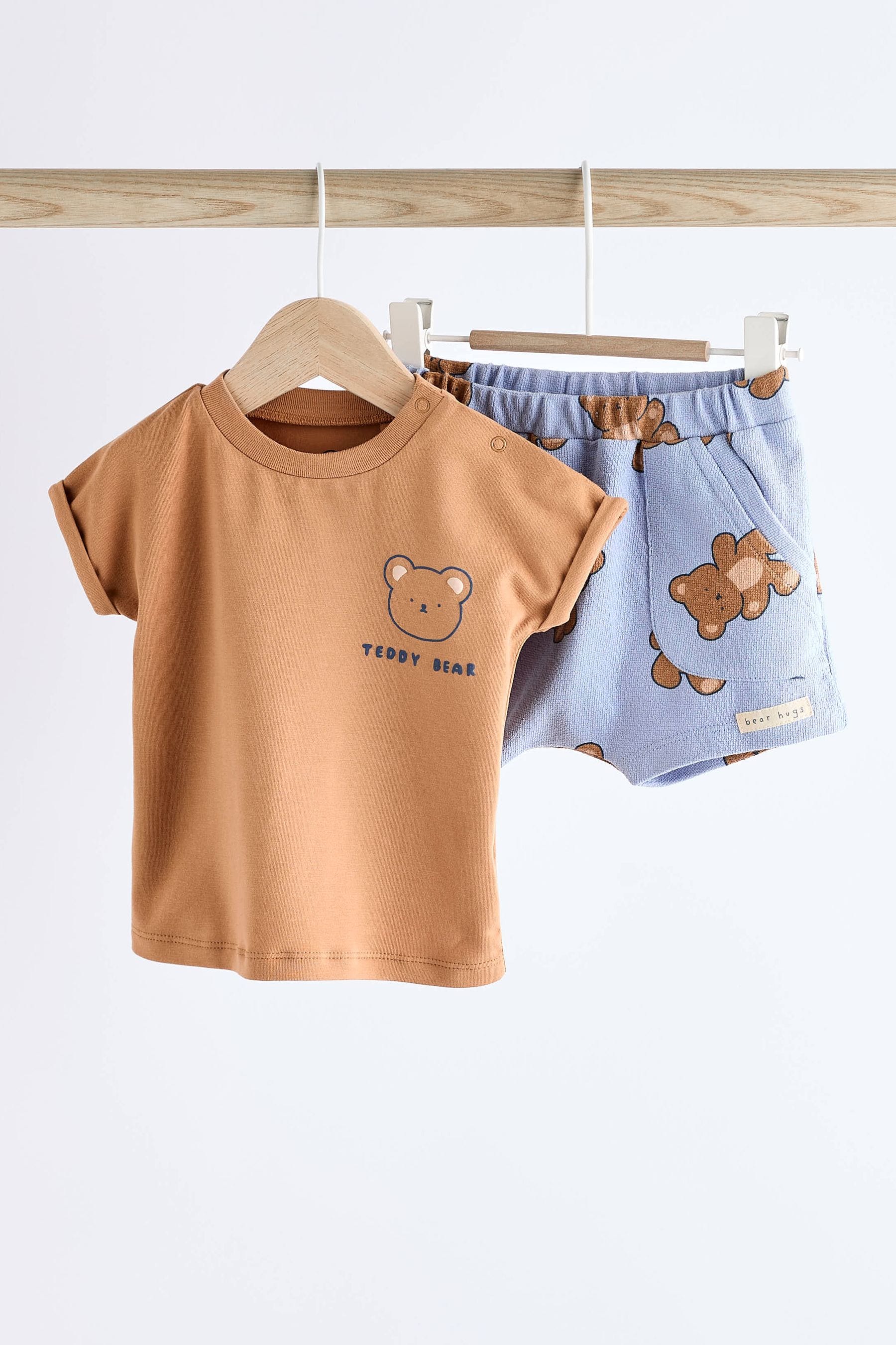 Navy/Brown Bear Baby T-Shirt And Shorts 2 Piece Set