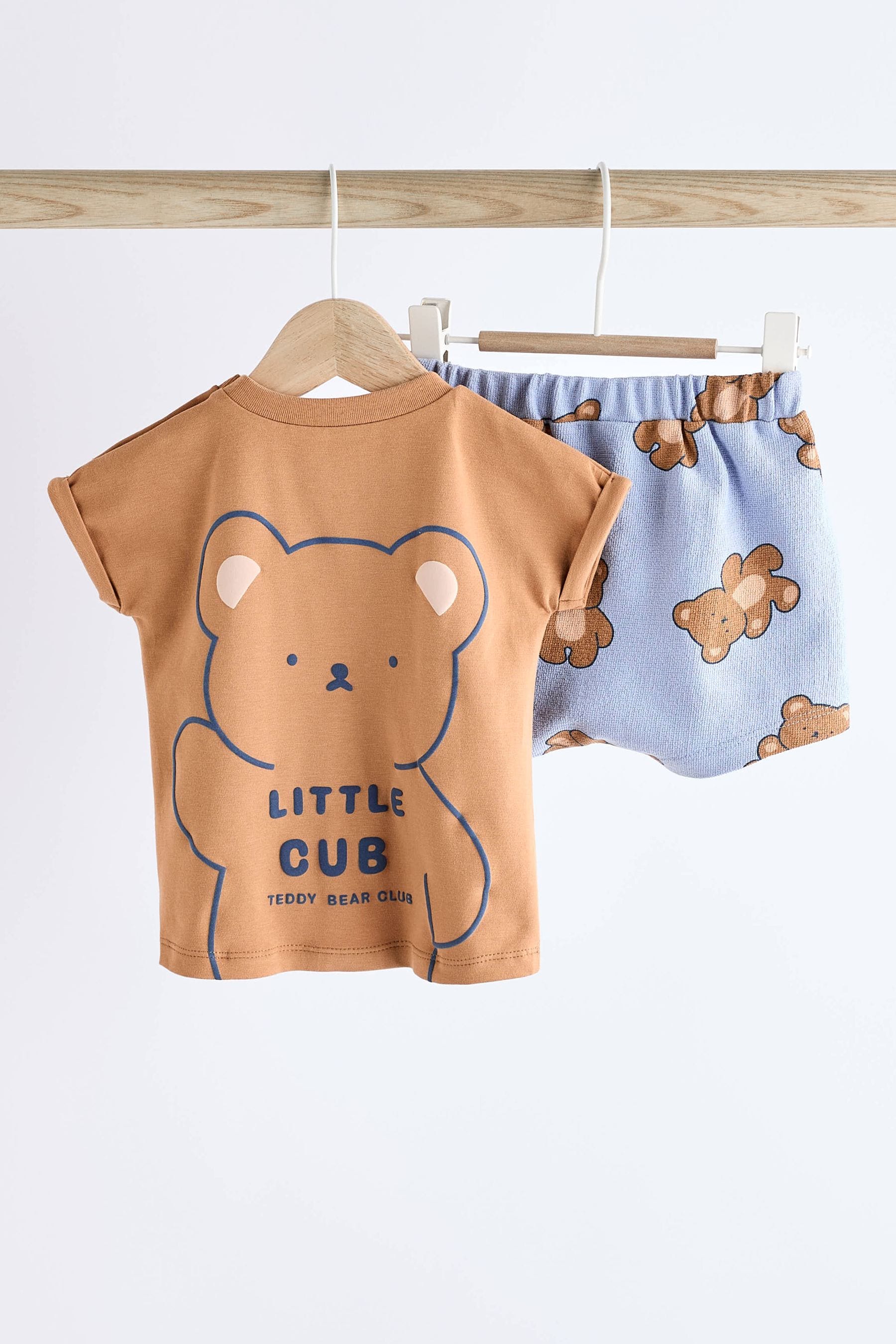 Navy/Brown Bear Baby T-Shirt And Shorts 2 Piece Set