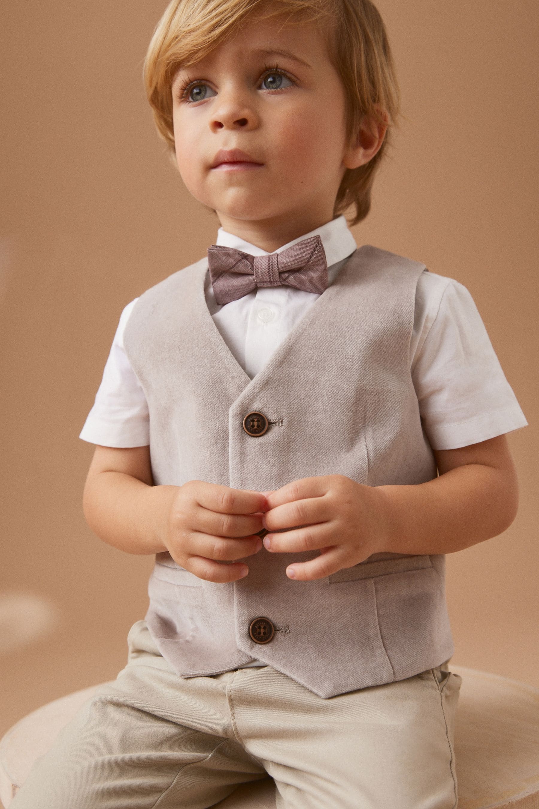 Neutral Waistcoat, Shirt and Bowtie Set (3mths-9yrs)