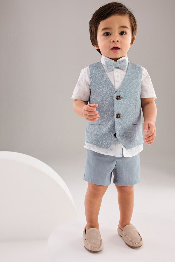 Blue Opulent Waistcoat, Shirt, Short & Bow Tie Set (3mths-9yrs)