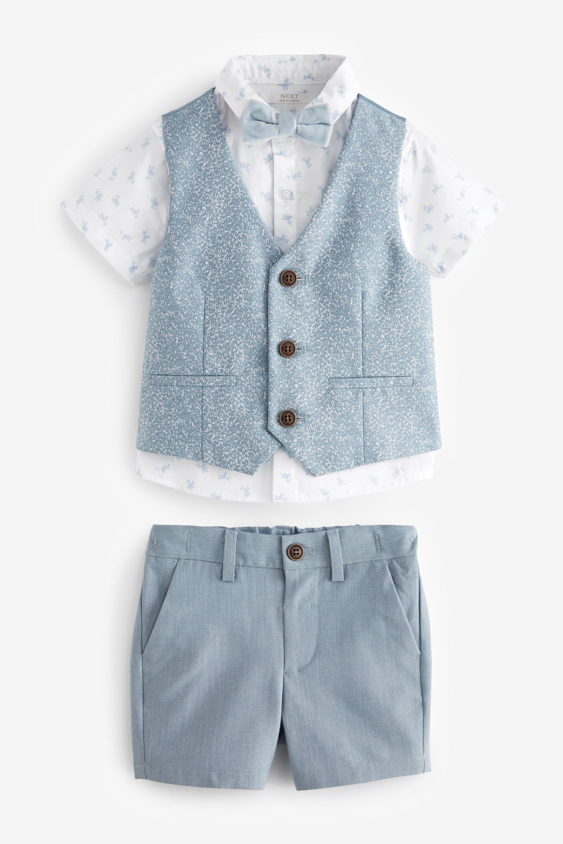 Blue Opulent Waistcoat, Shirt, Short & Bow Tie Set (3mths-9yrs)