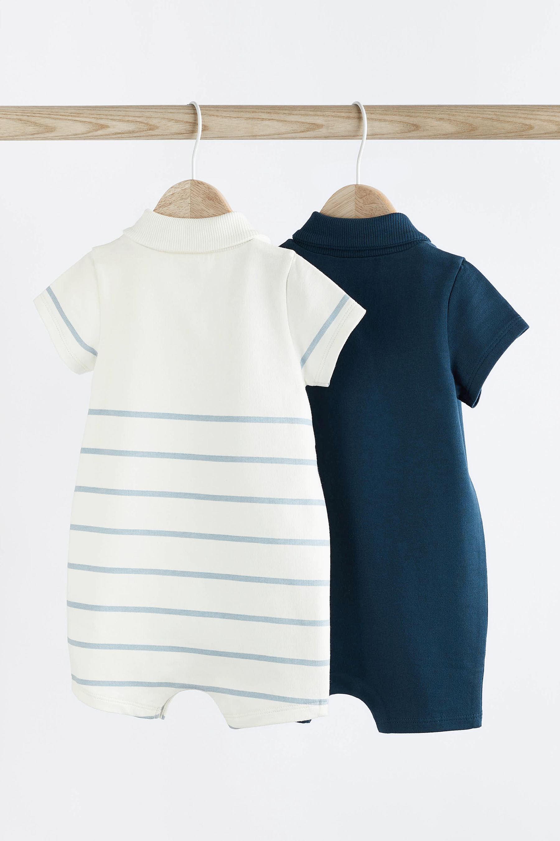 Blue Stripe Collar Jersey 100% Cotton Rompers 2 Pack