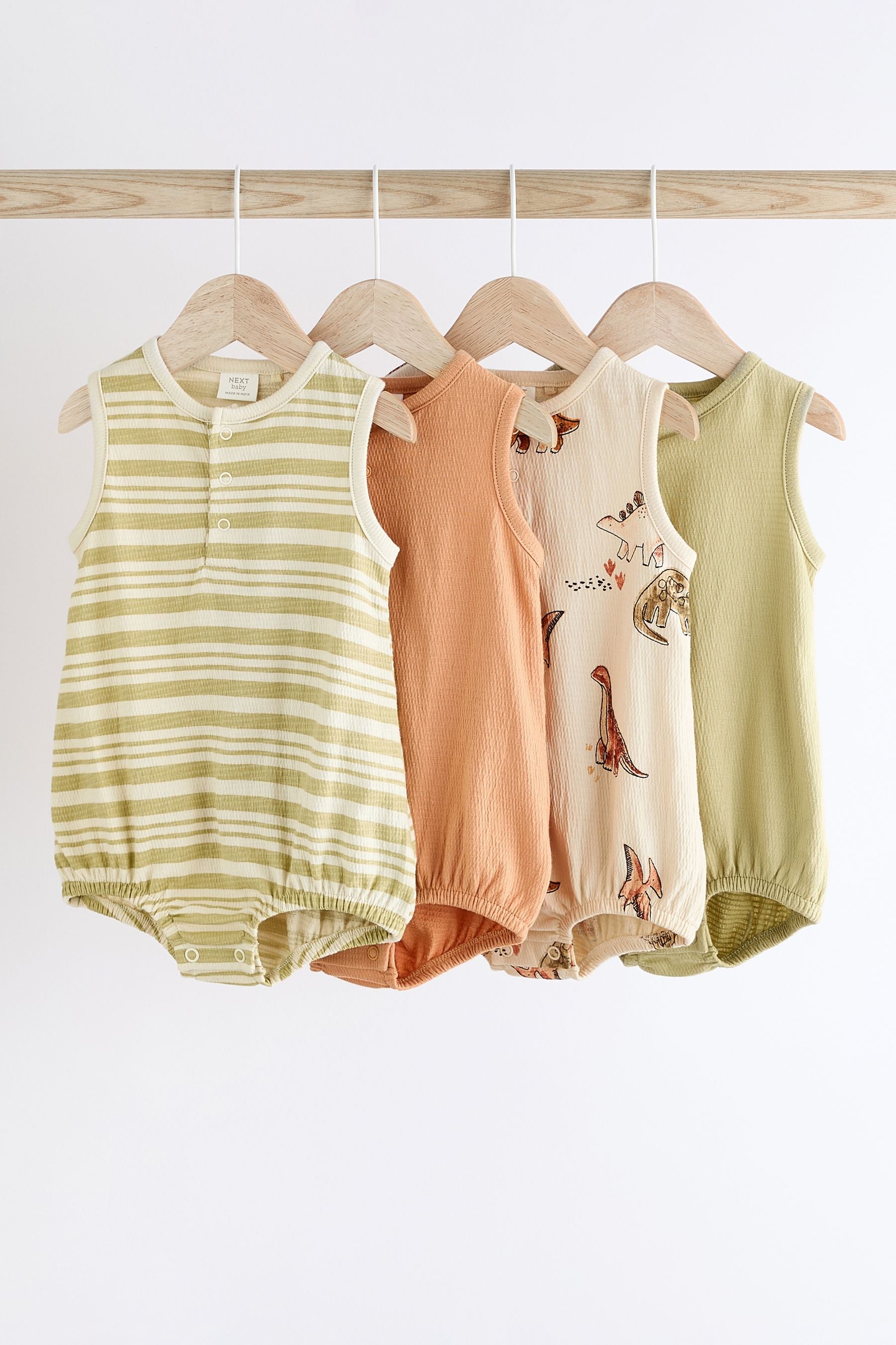 Green Dinosaur Baby Bloomer Jersey Rompers 4 Pack