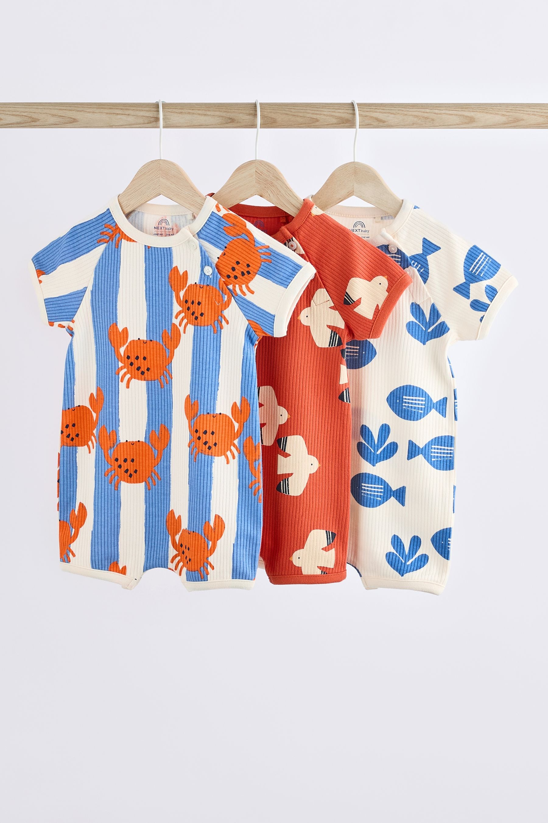 Bright Beach Character Baby Jersey Rompers 3 Pack