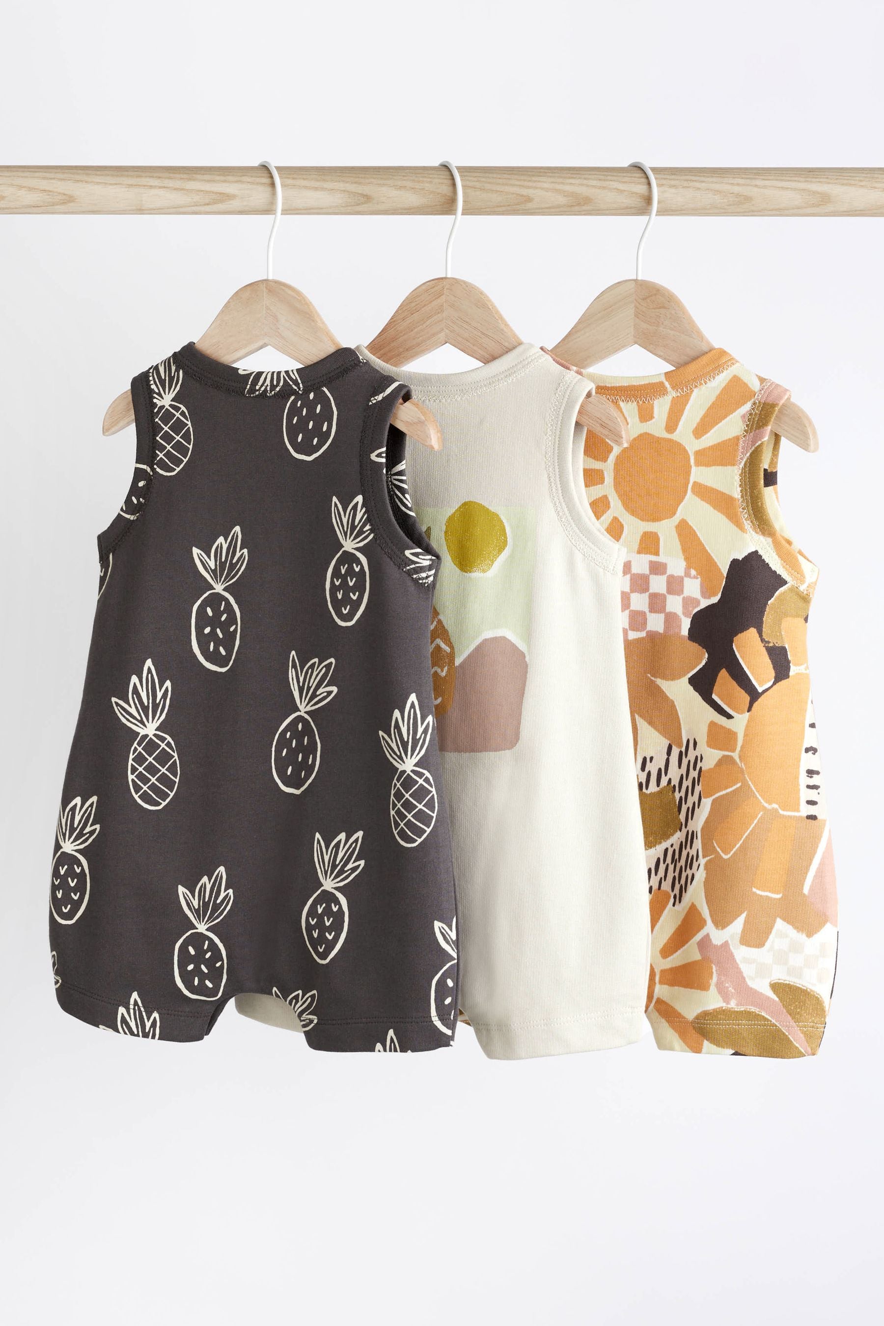 Monochrome Palm Baby Jersey Vest Rompers 3 Pack