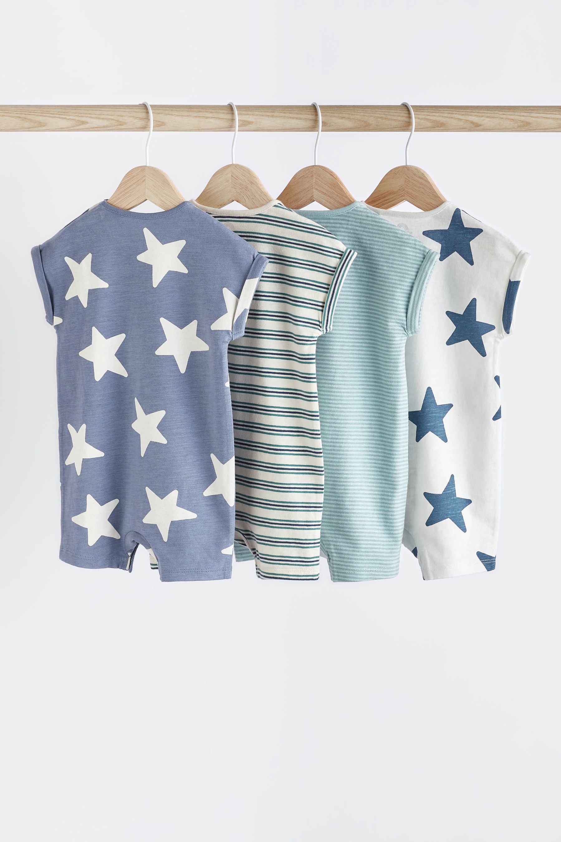 Teal Blue Star Baby Jersey 100% Cotton Rompers 4 Pack