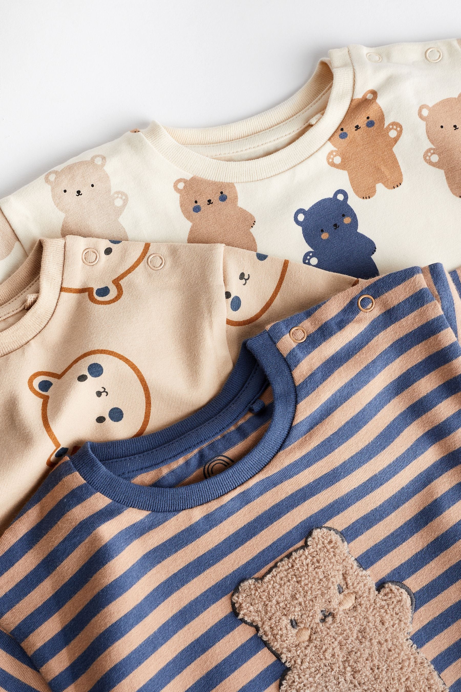 Navy Blue/Brown Bear Baby Jersey Rompers 3 Pack