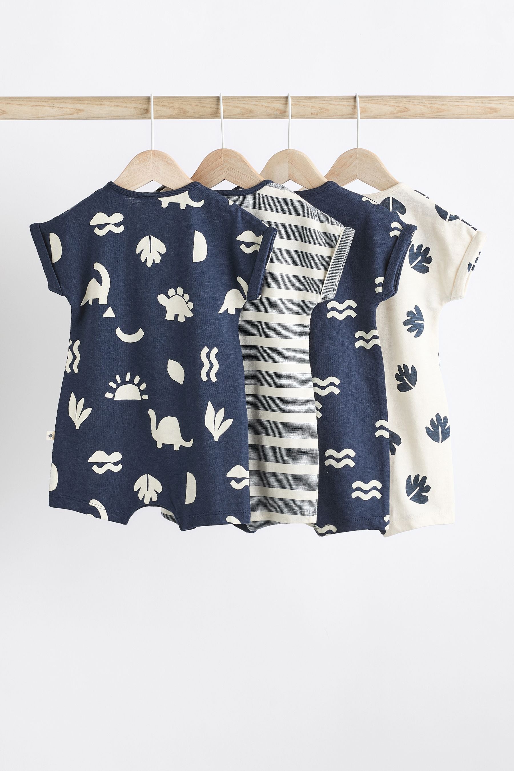 Navy Dinosaur Baby Jersey Rompers 4 Pack