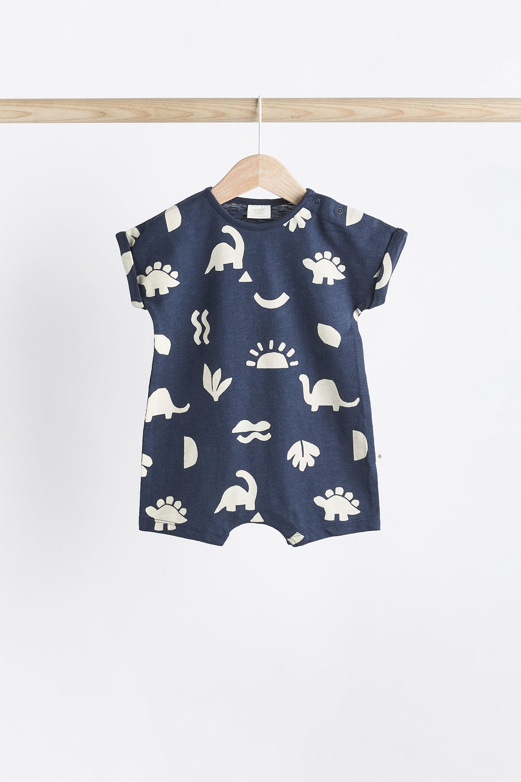 Navy Dinosaur Baby Jersey Rompers 4 Pack