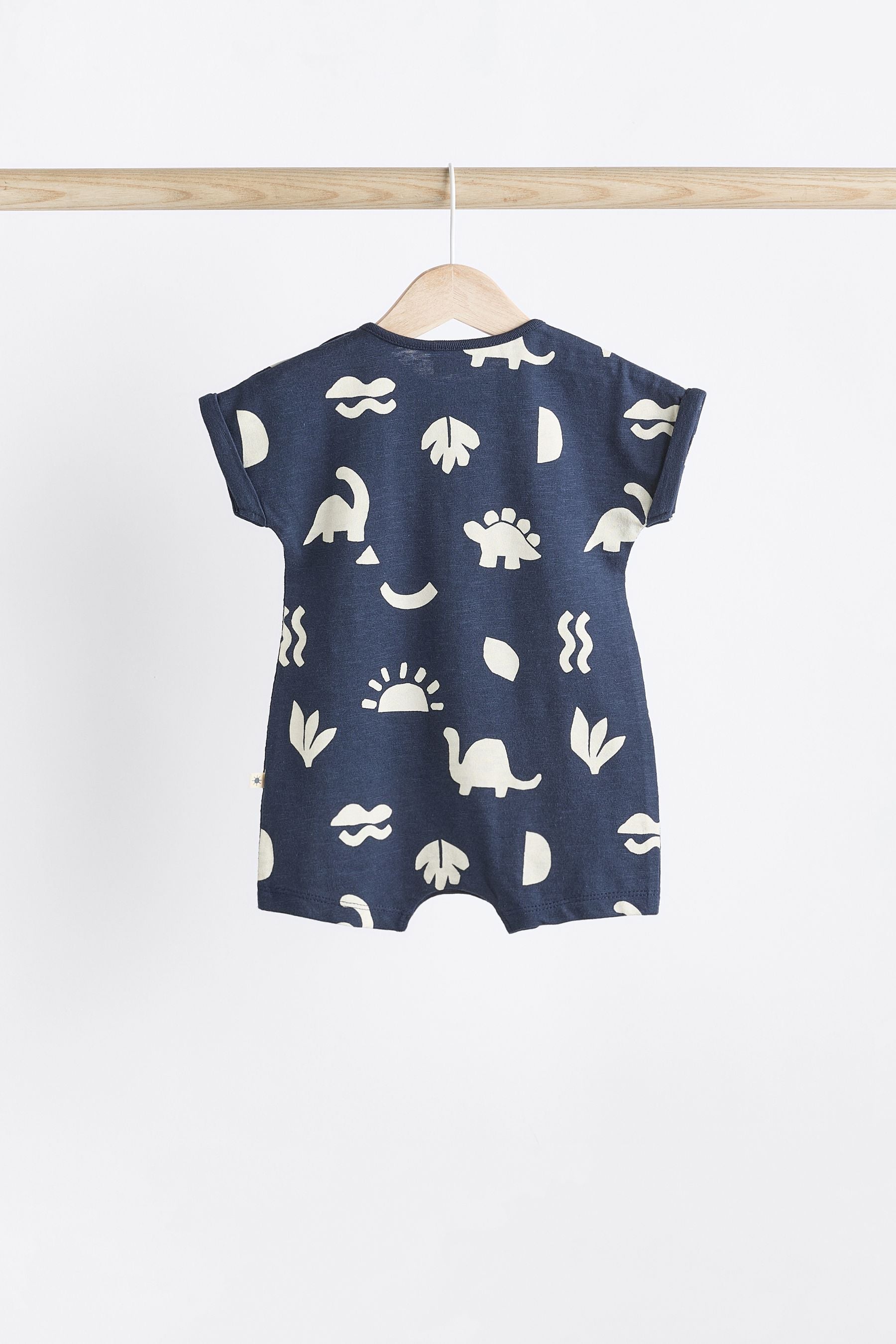 Navy Dinosaur Baby Jersey Rompers 4 Pack