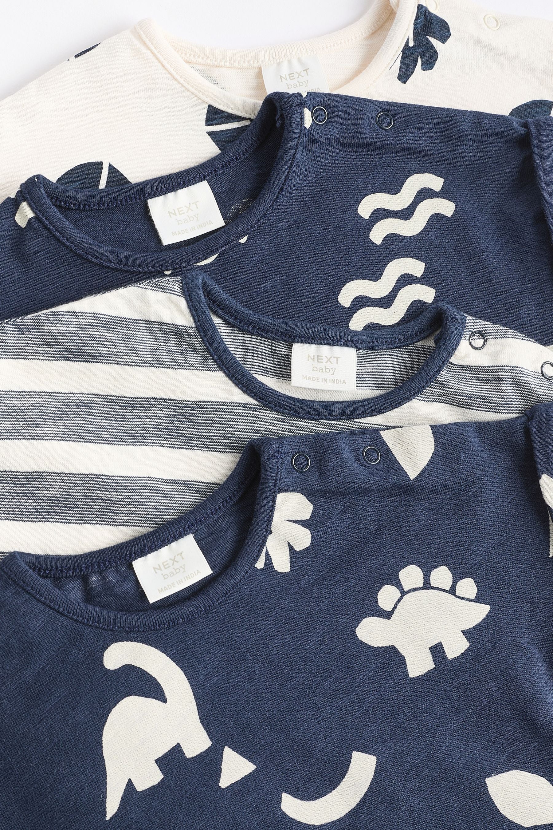 Navy Dinosaur Baby Jersey Rompers 4 Pack