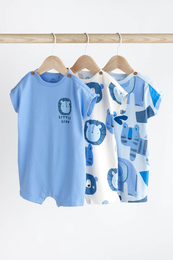 Blue Character Baby Jersey 100% Cotton Rompers 3 Pack