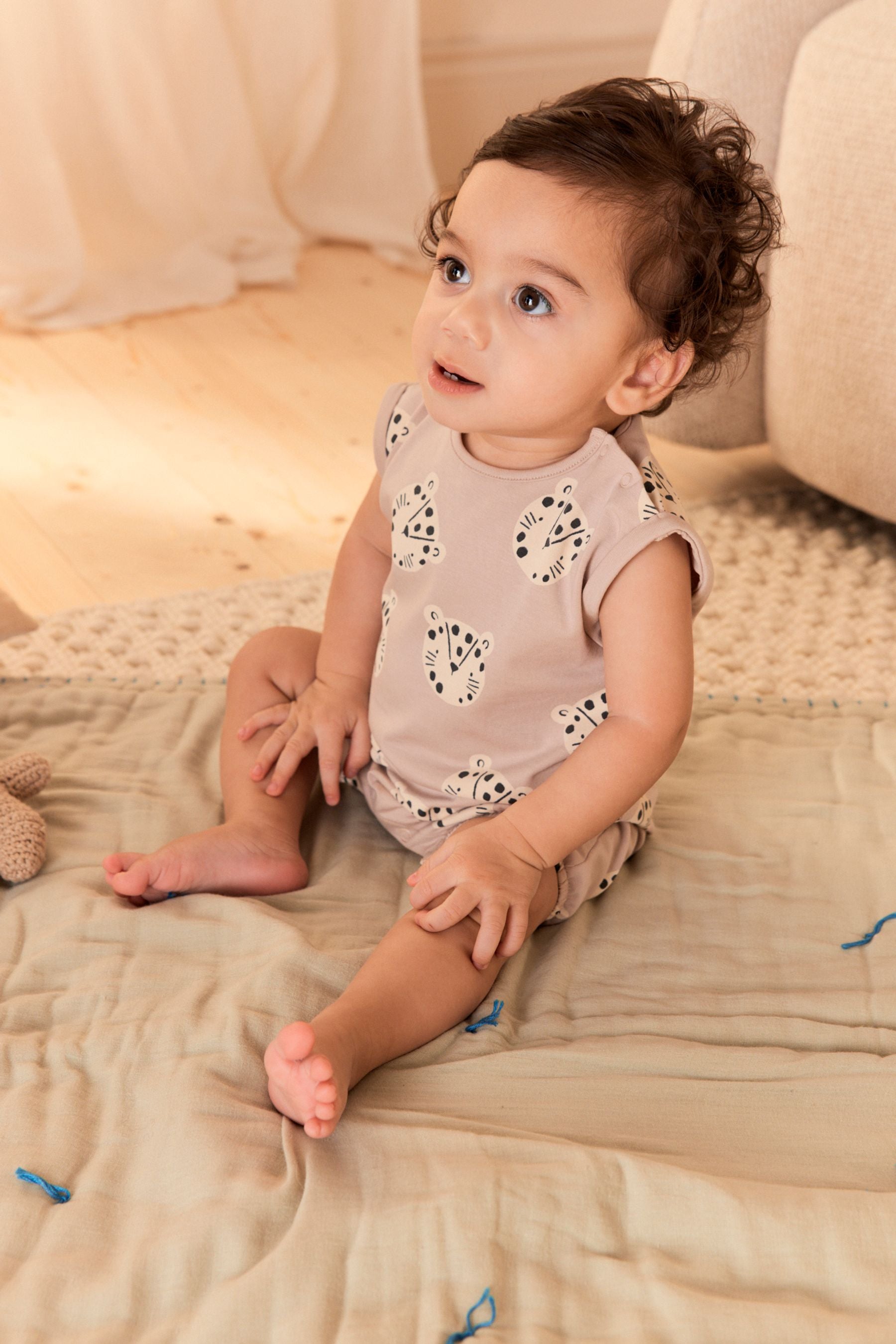 Neutral Cheetah Baby Jersey Romper