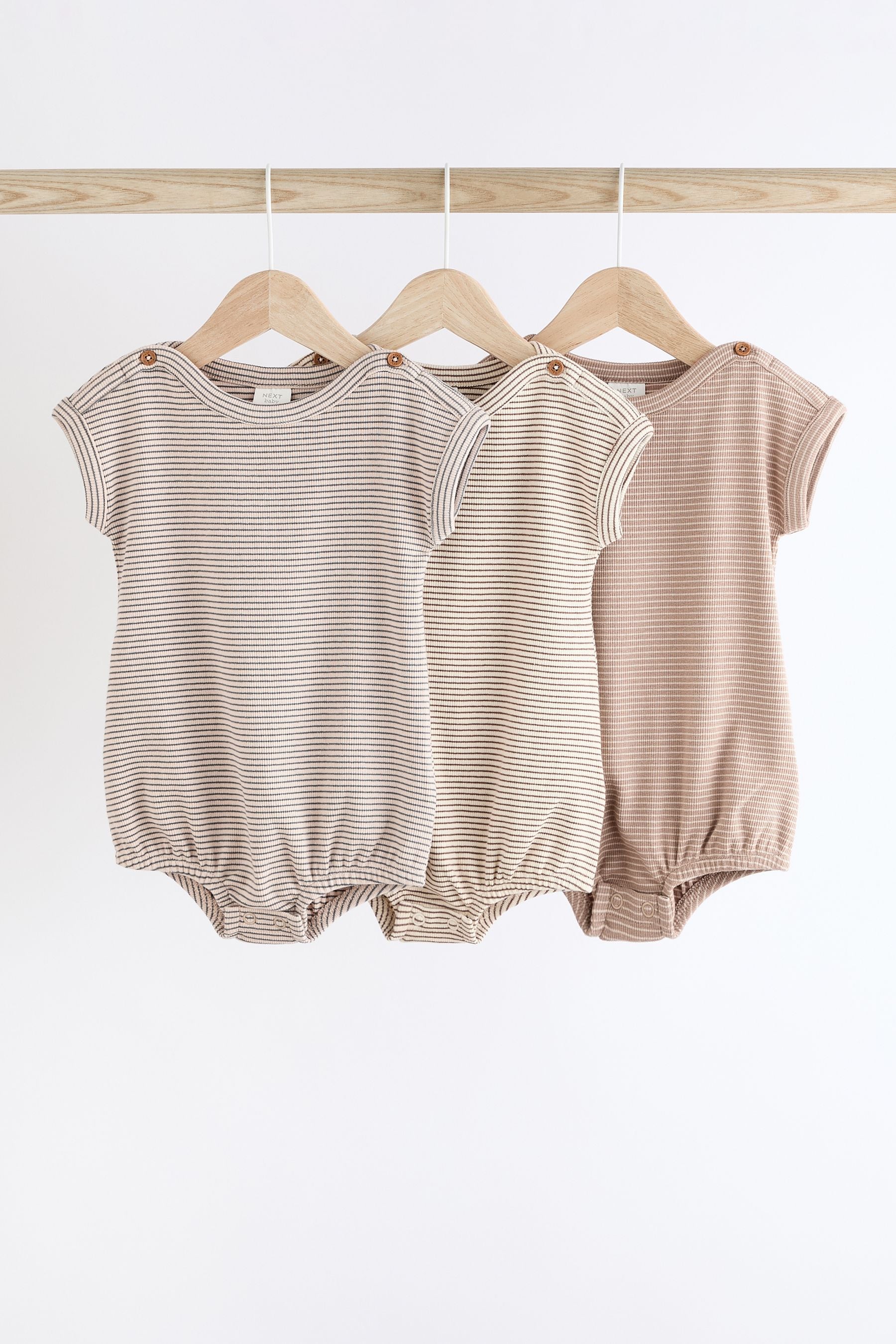 Neutral Stripe Jersey Baby Bloomer Romper 3 Pack