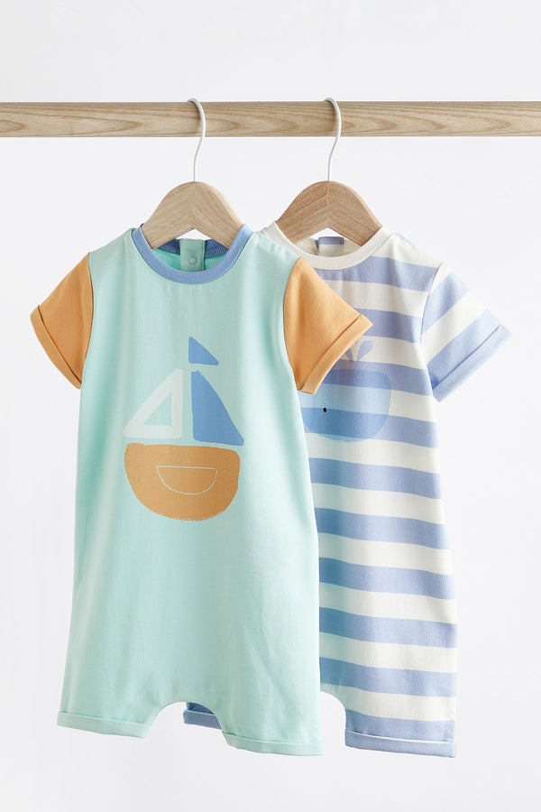 Blue Whale Jersey Baby Rompers 2 Pack