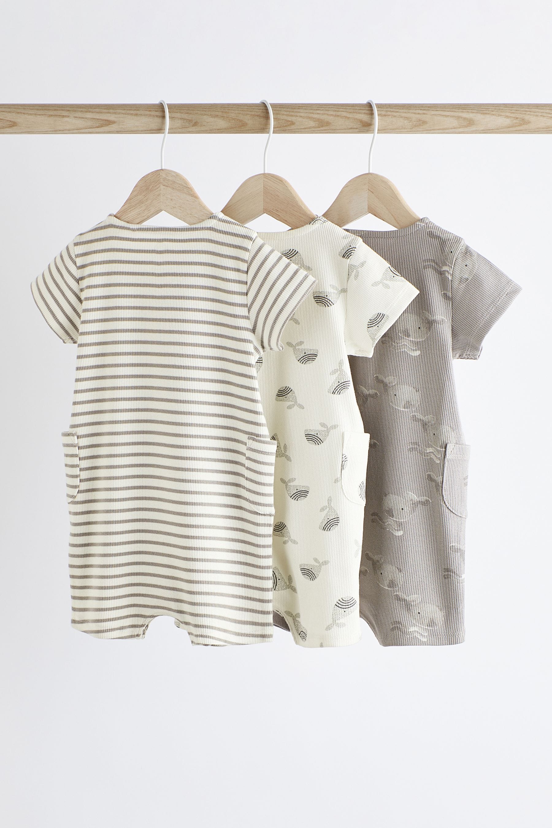 Grey Whale Baby Jersey Rompers 3 Pack