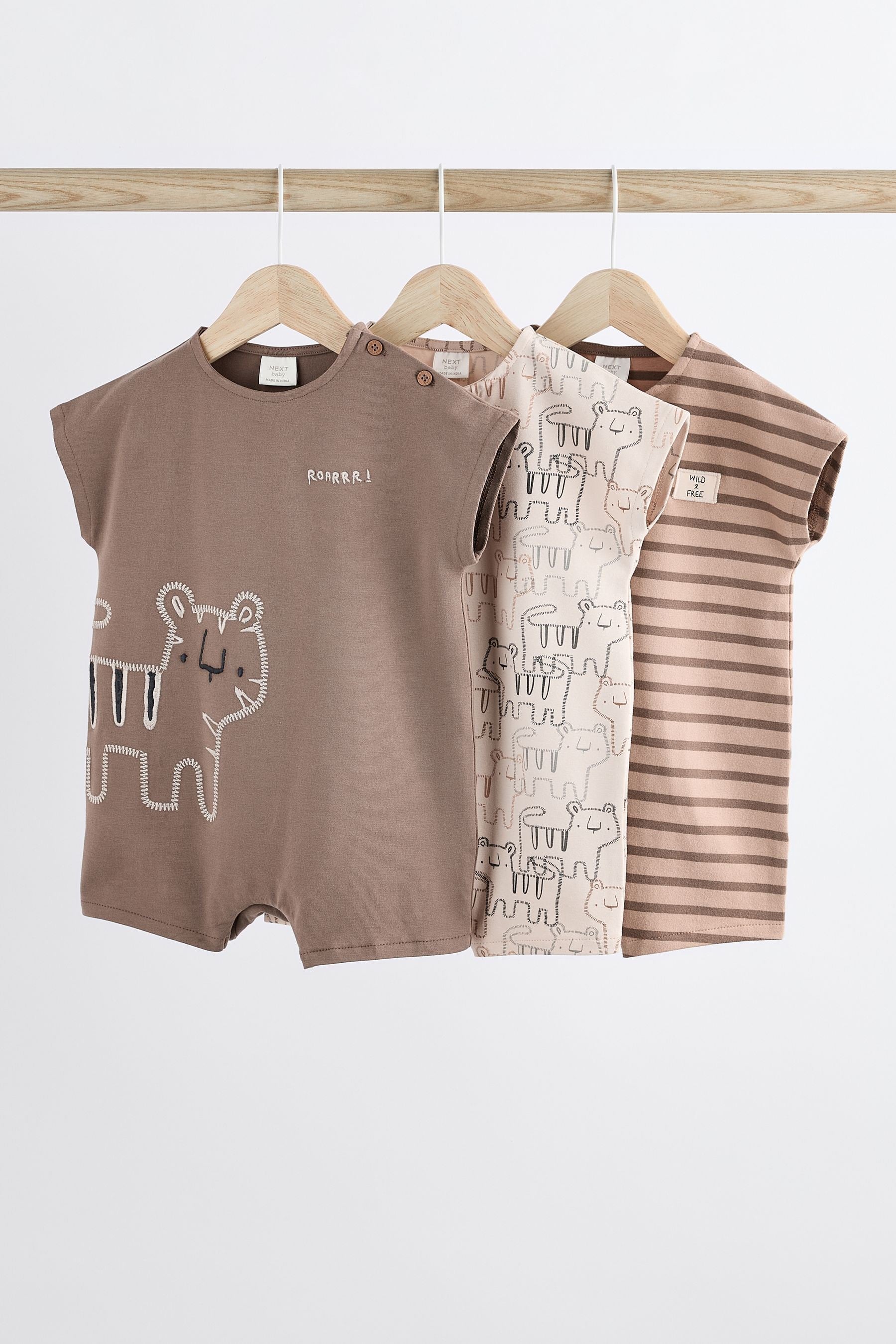 Brown Tiger Baby Jersey Rompers 3 Pack