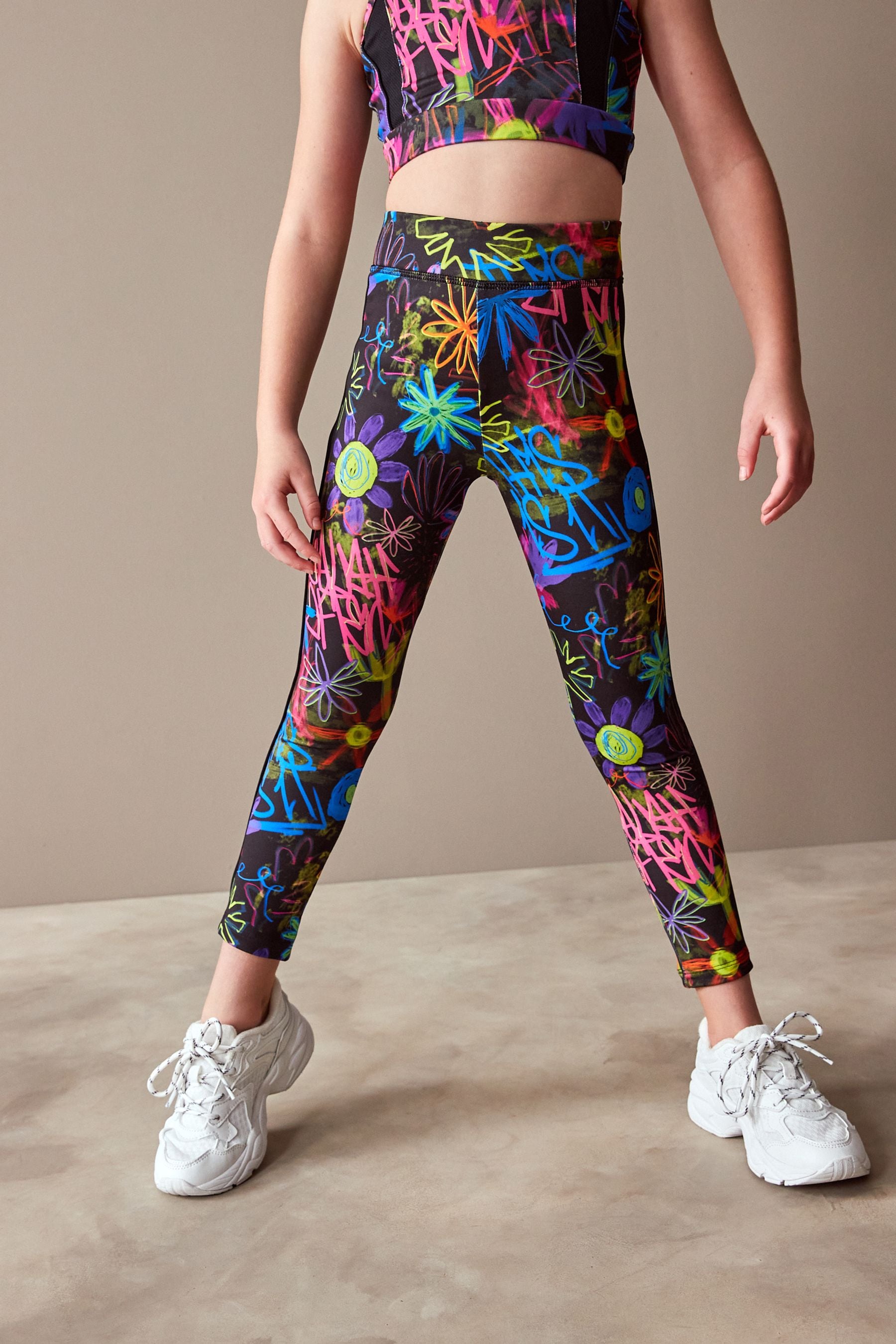 Black Graffiti Sports Leggings (3-16yrs)